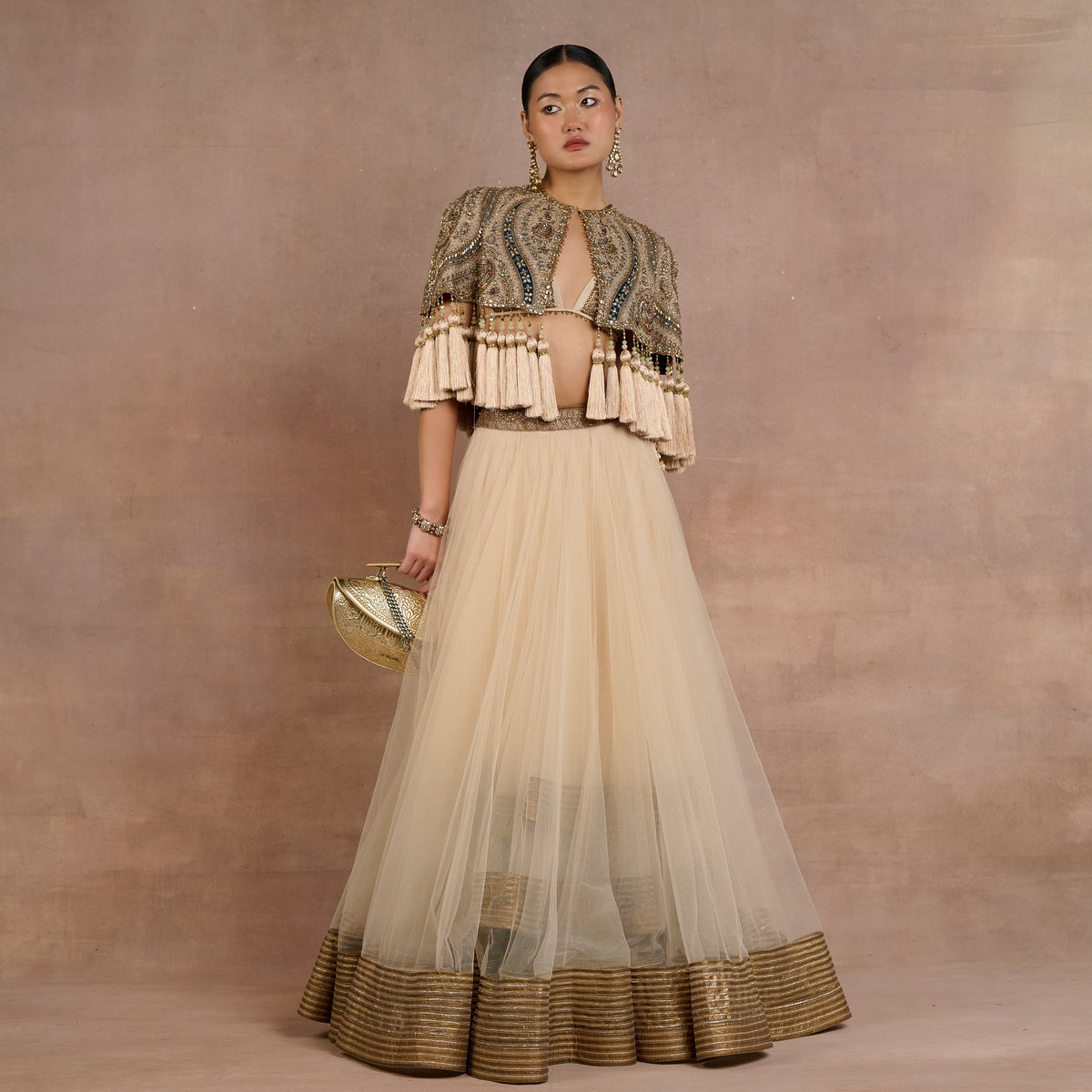 Warm Taupe Cape Skirt Set | Siddi