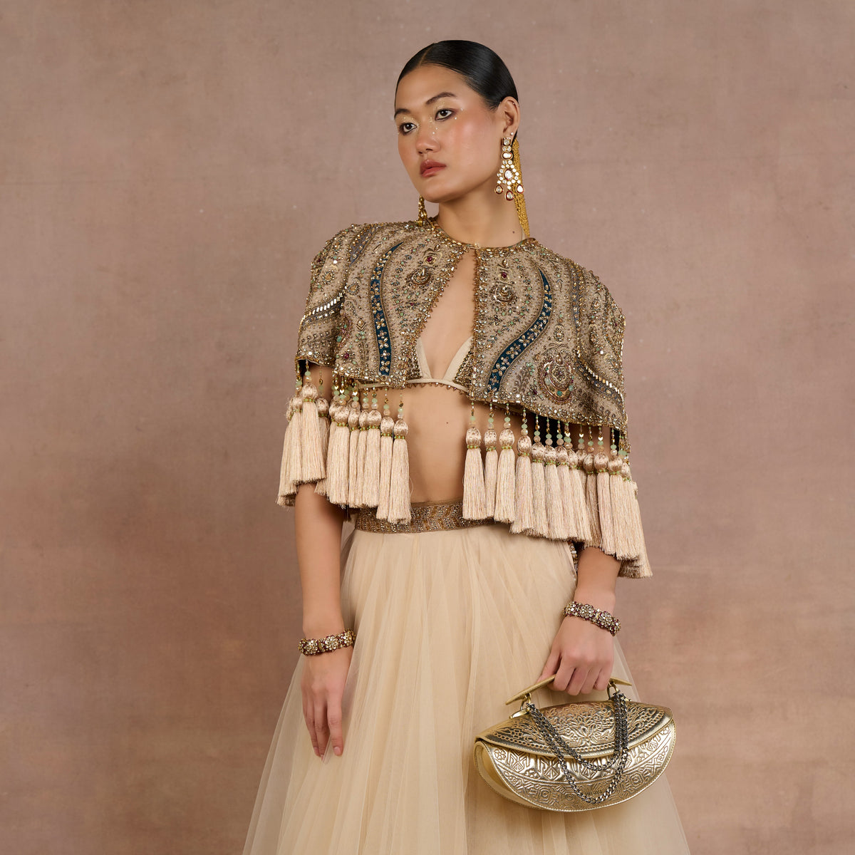Warm Taupe Cape Skirt Set | Siddi
