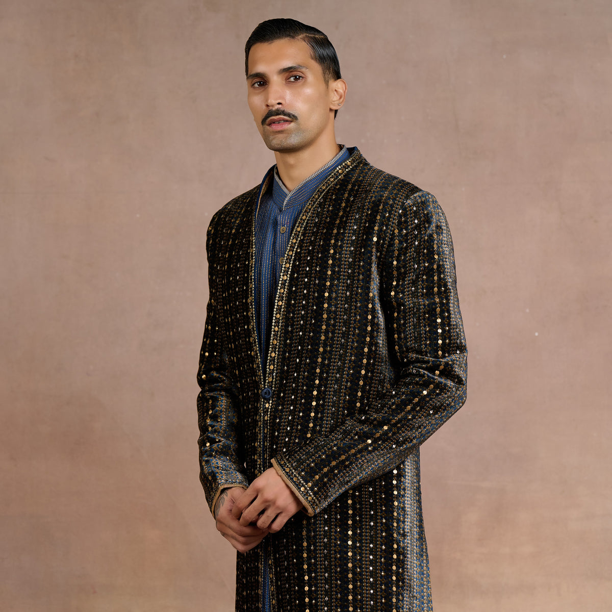 Midnight Blue Sherwani Set | Siddi