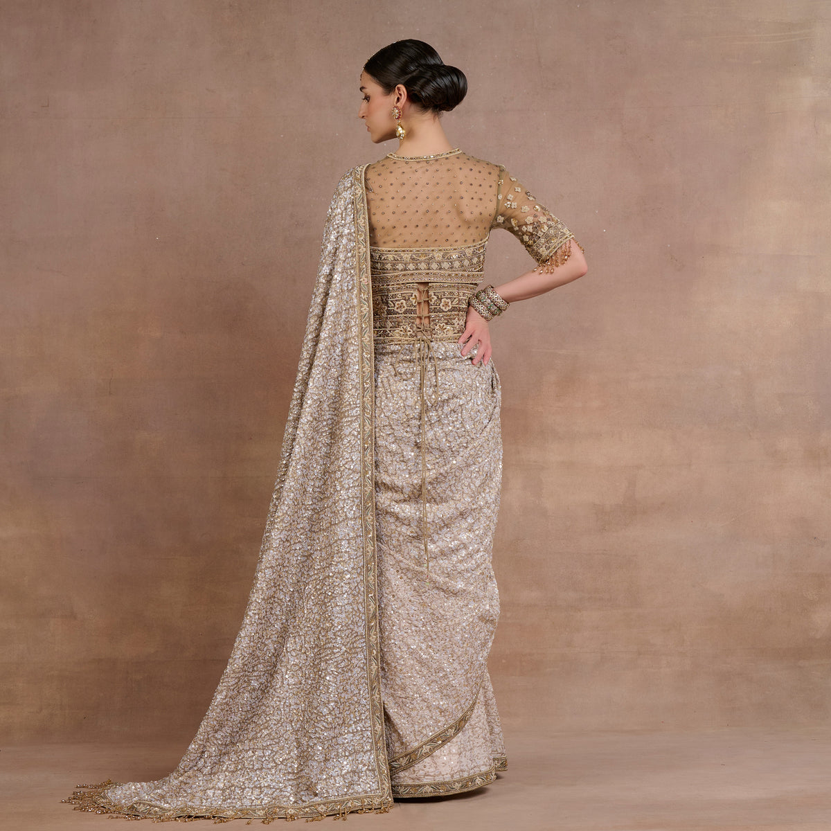 Taupe Beige Saree Set | Siddi