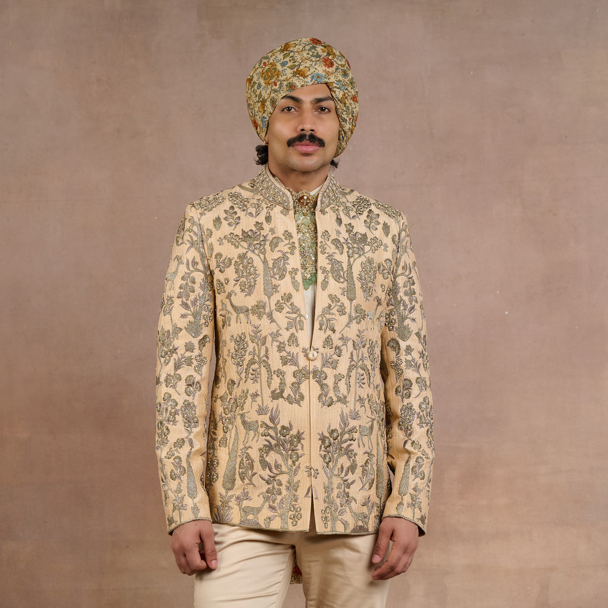 Almond Ivory Bandhgala Set | Siddi