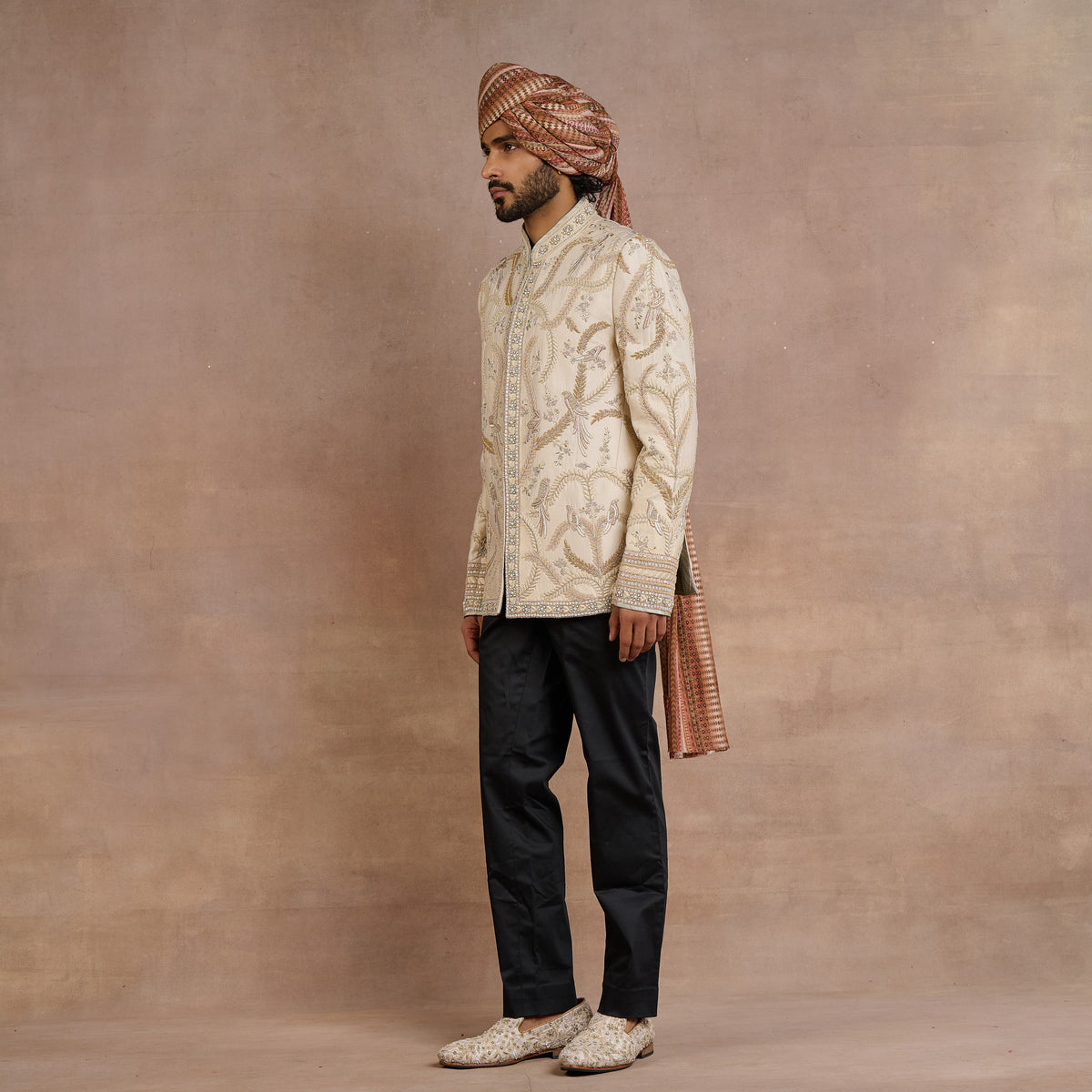 Pearl Ivory Noir Bandhgala Set | Siddi