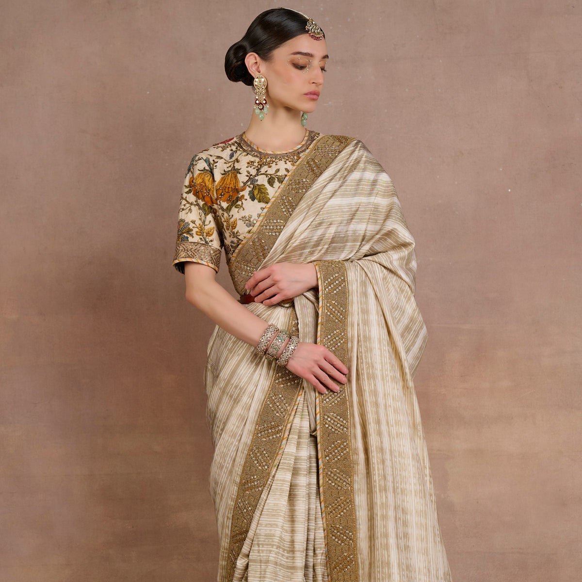 Ivory Taupe Saree Set | Siddi