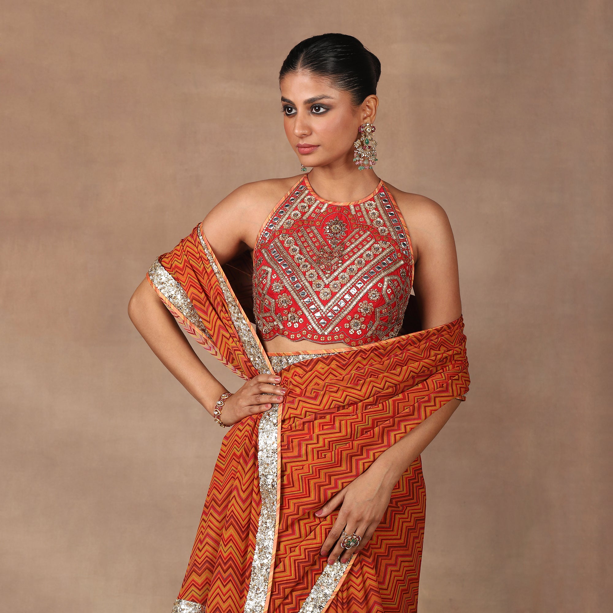 Tangerine Saree Set | MURAQQA