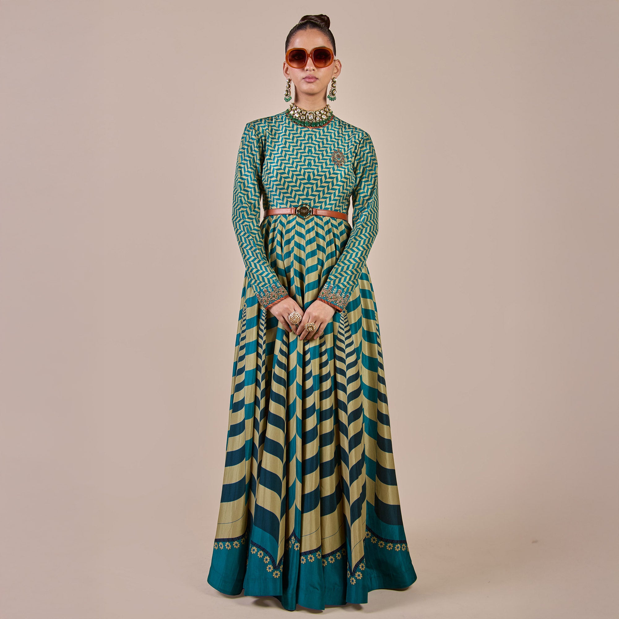 Teal Chevron Anarkali | PANJ