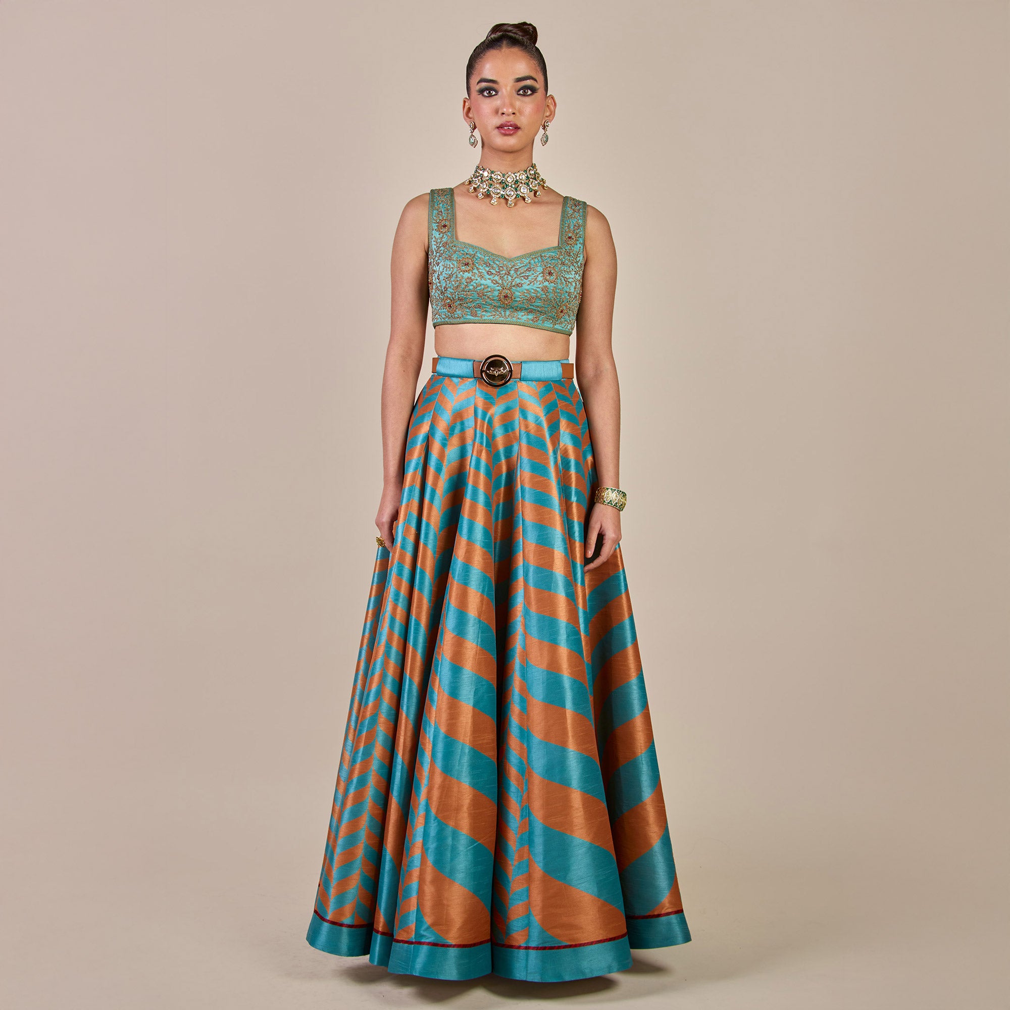Turquoise - Rust Chevron Skirt Set | PANJ