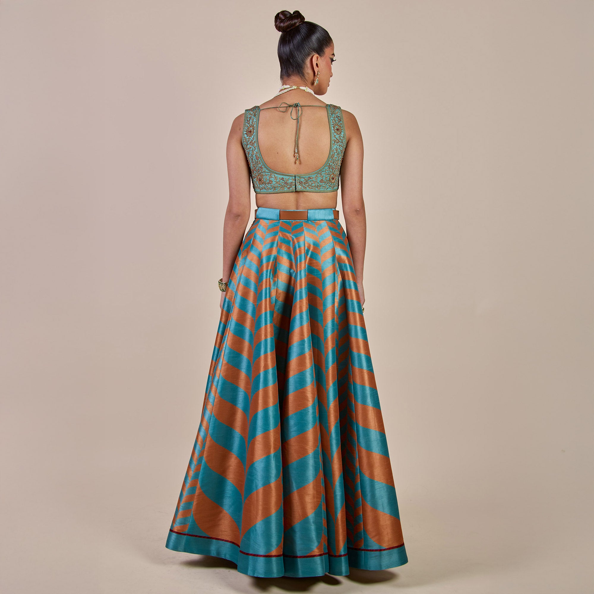 Turquoise - Rust Chevron Skirt Set | PANJ