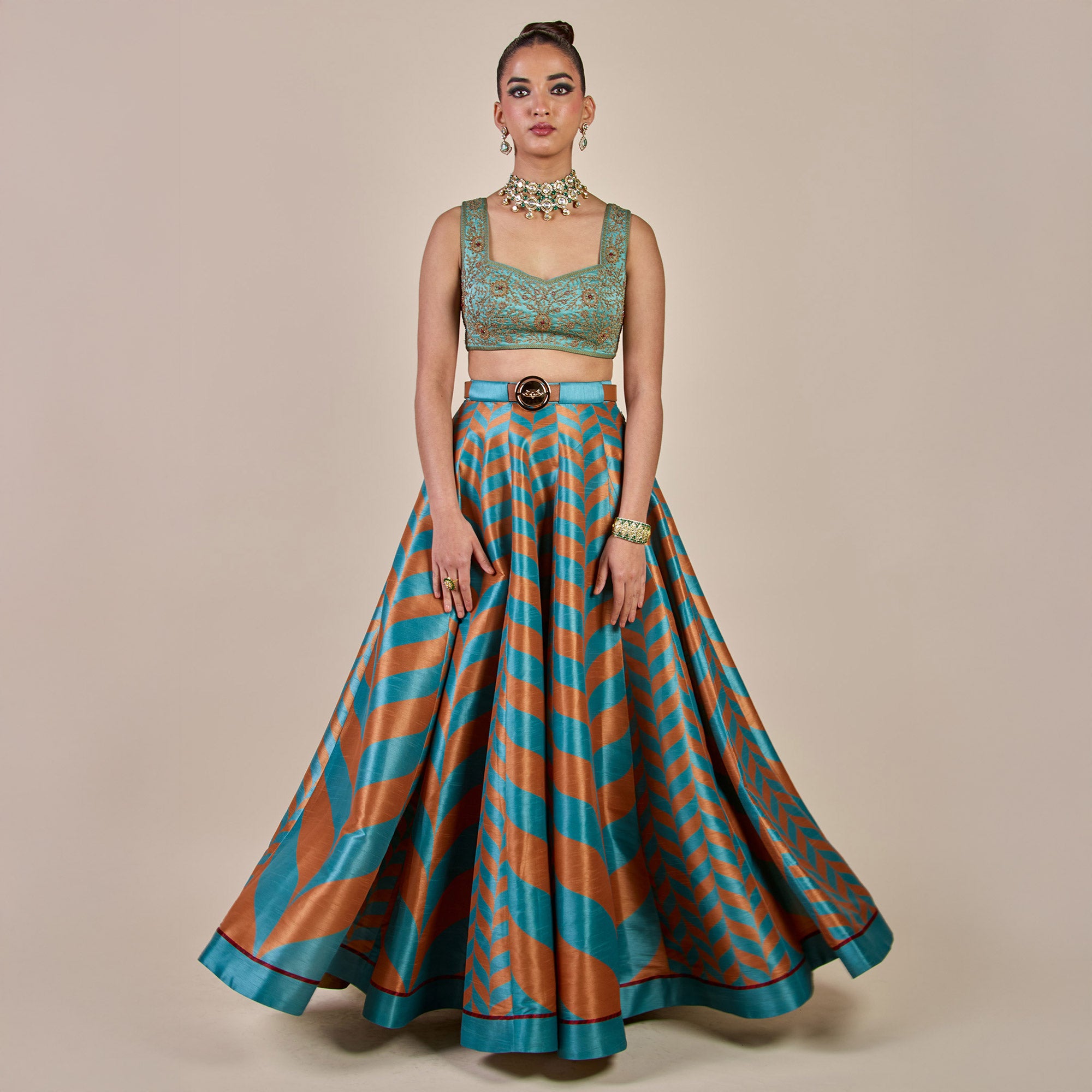 Turquoise - Rust Chevron Skirt Set | PANJ