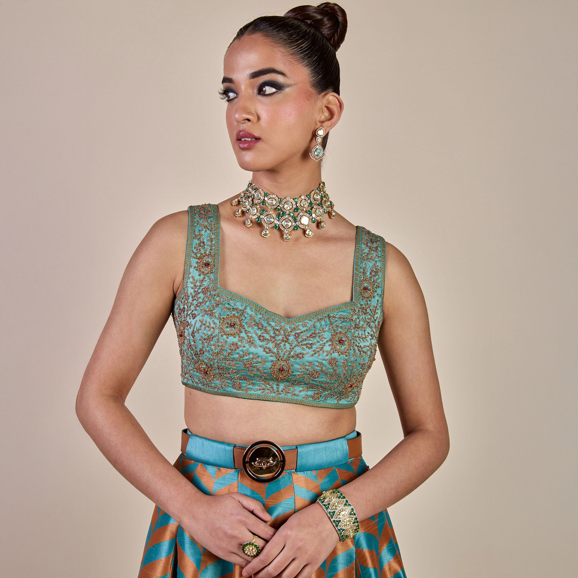 Turquoise - Rust Chevron Skirt Set | PANJ