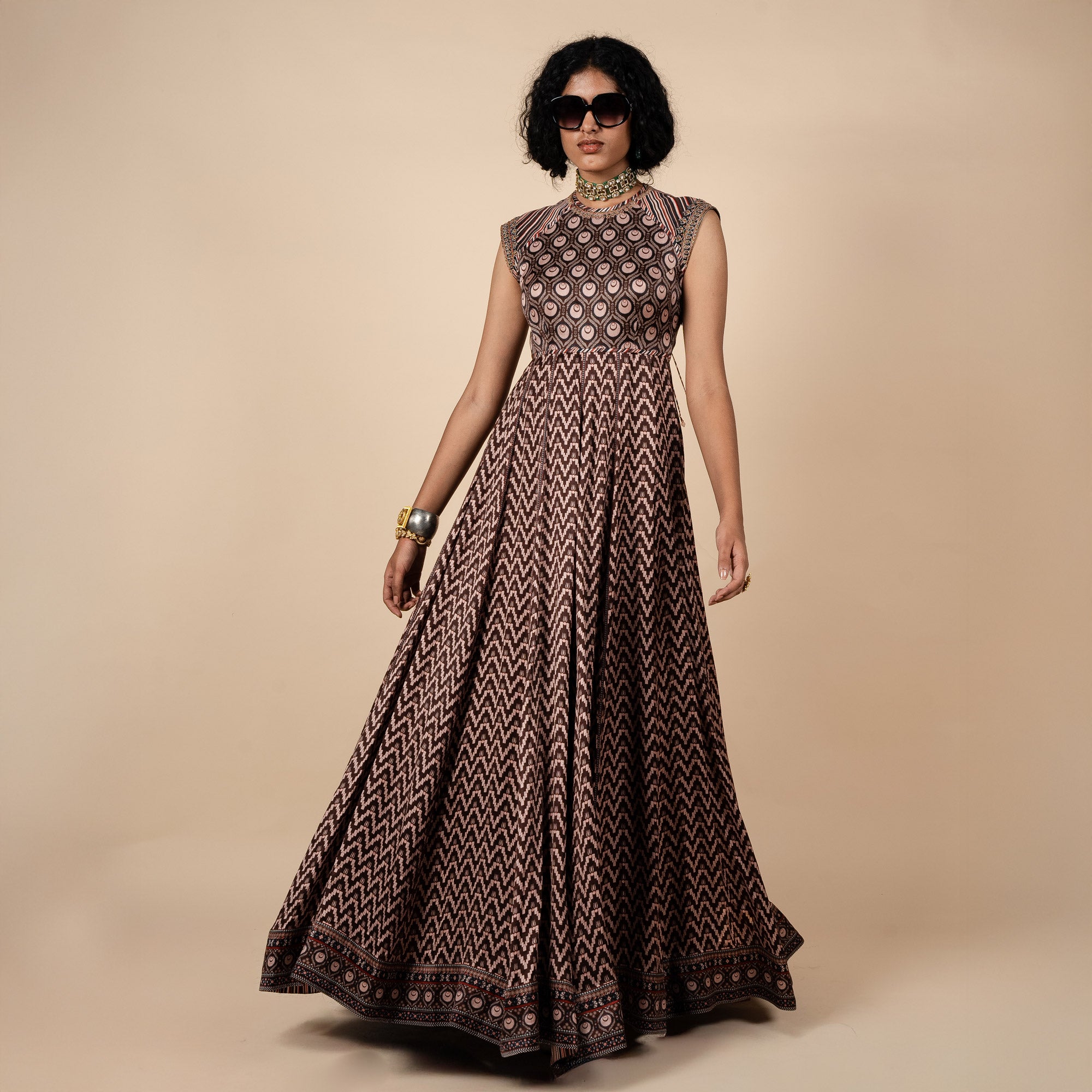 Umber Brown Printed Anarkali | PANJ