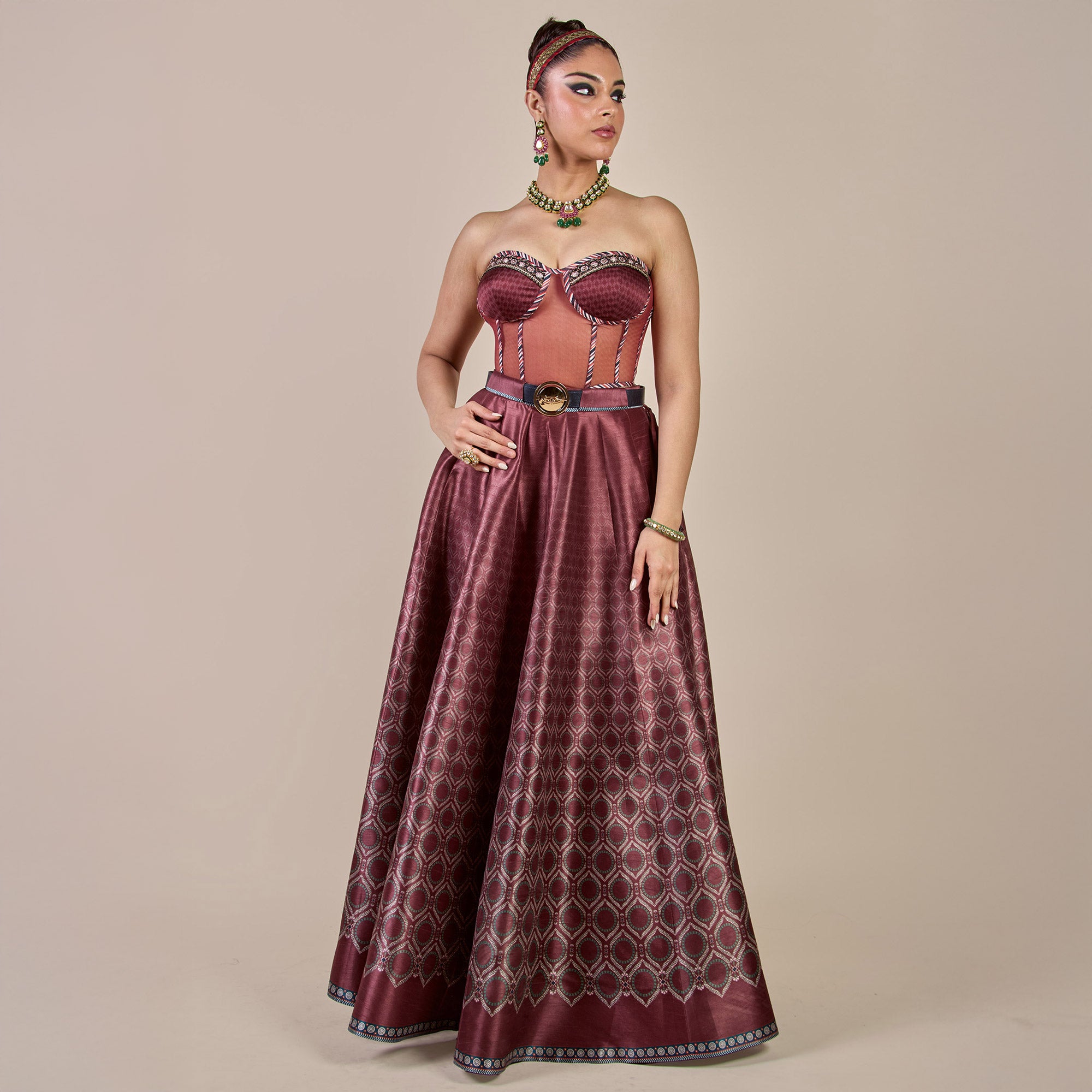Vintage Maroon Corset Skirt Set | PANJ
