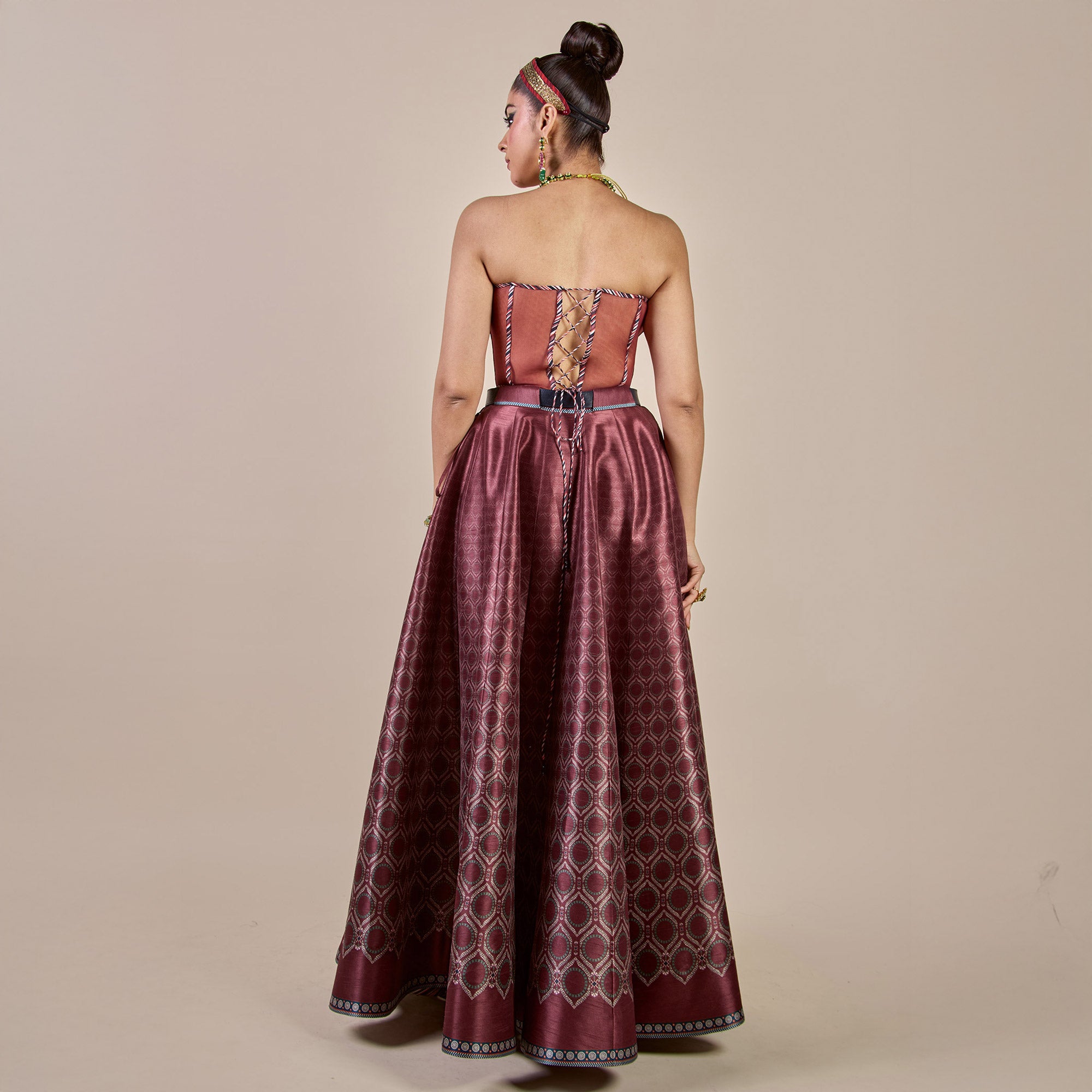 Vintage Maroon Corset Skirt Set | PANJ