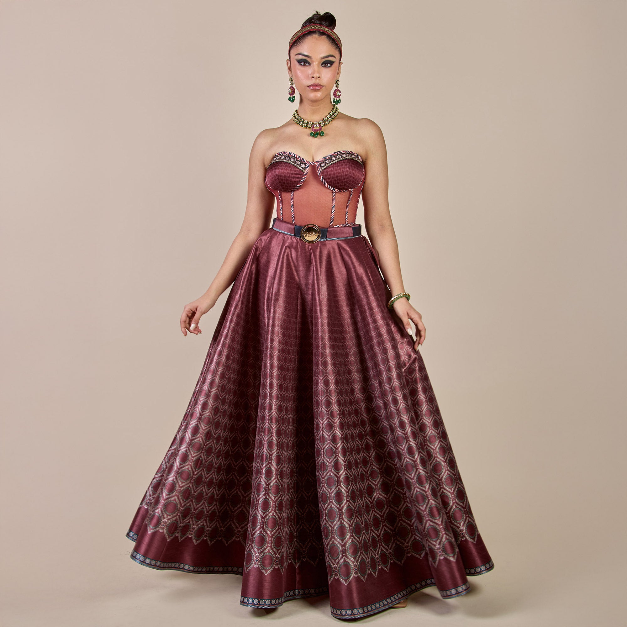 Vintage Maroon Corset Skirt Set | PANJ