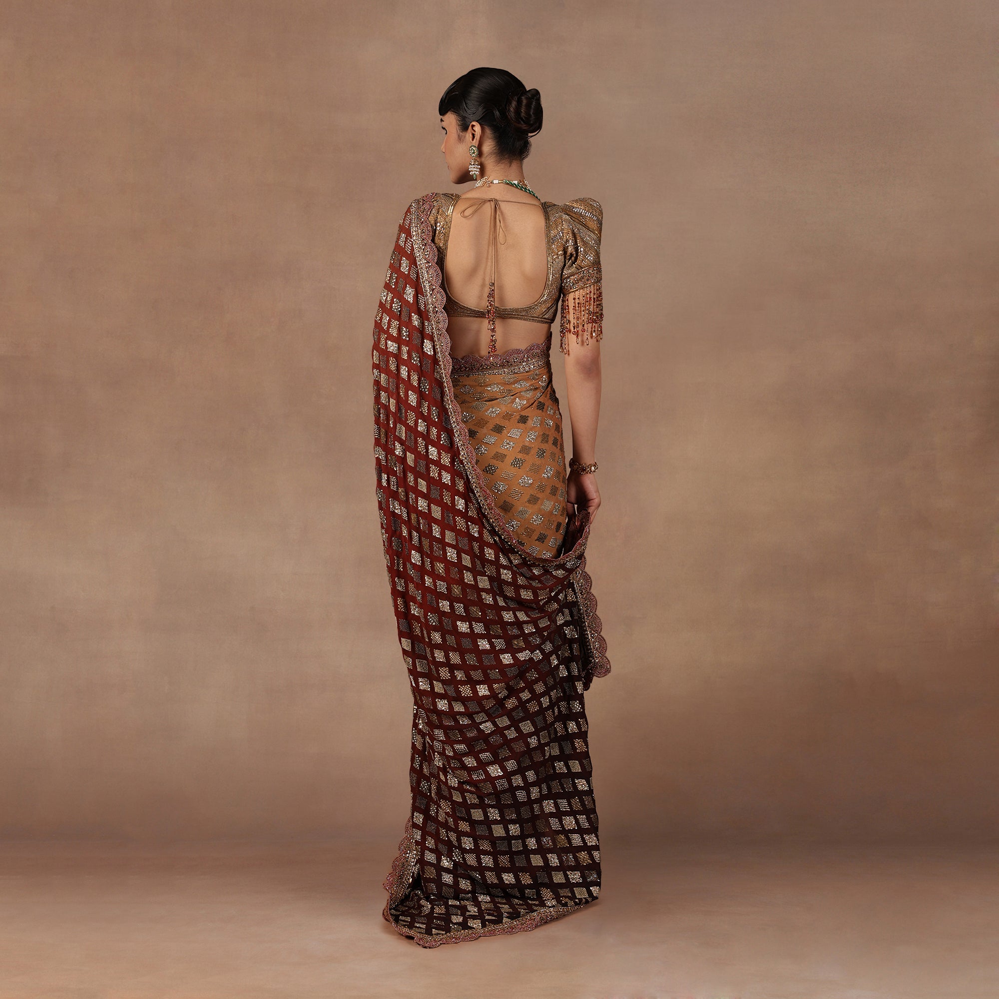 Walnut - Red Ombre Saree Set | EAST