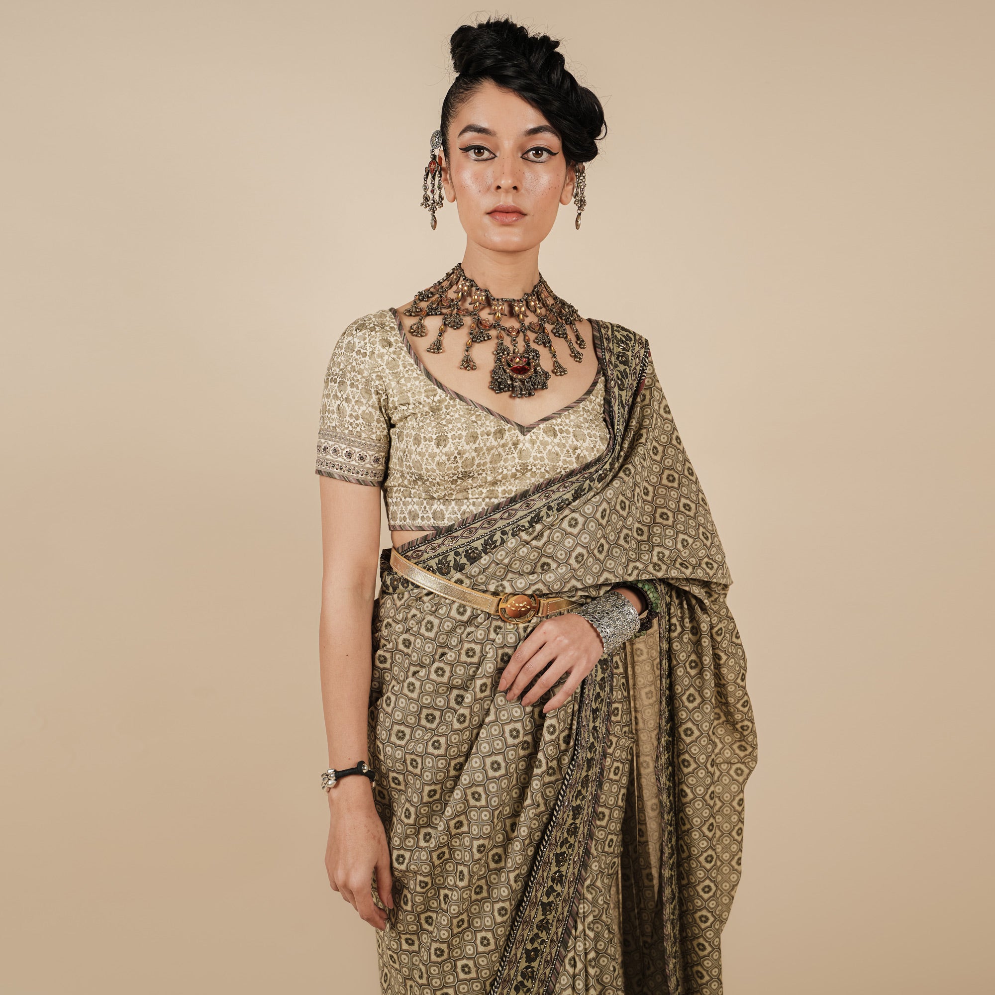 Warm Beige Saree Set | CHAR