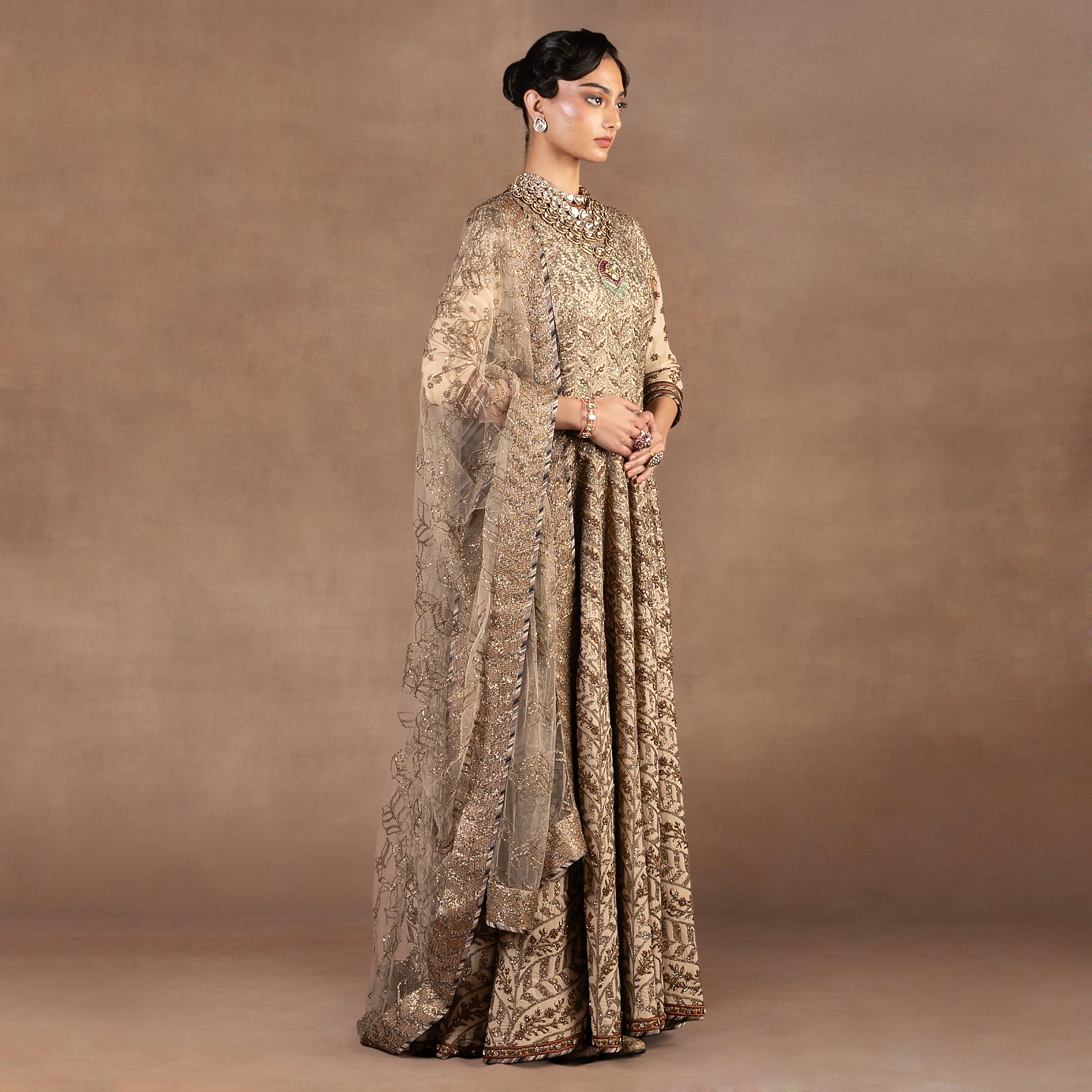 Almond Ivory Chevron Anarkali Set | EAST