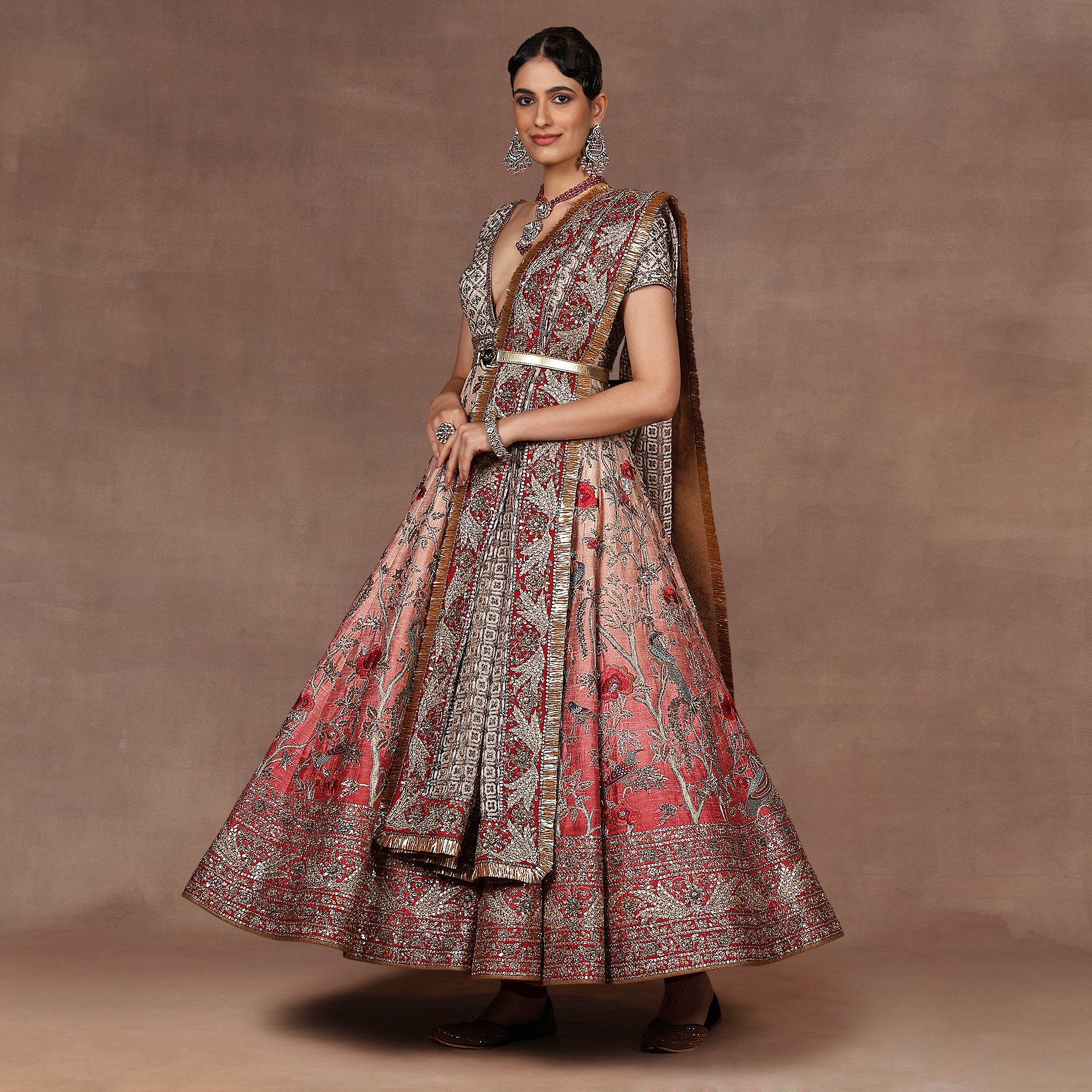 Almond Ivory - Pink Ombre Anarkali Set | EAST