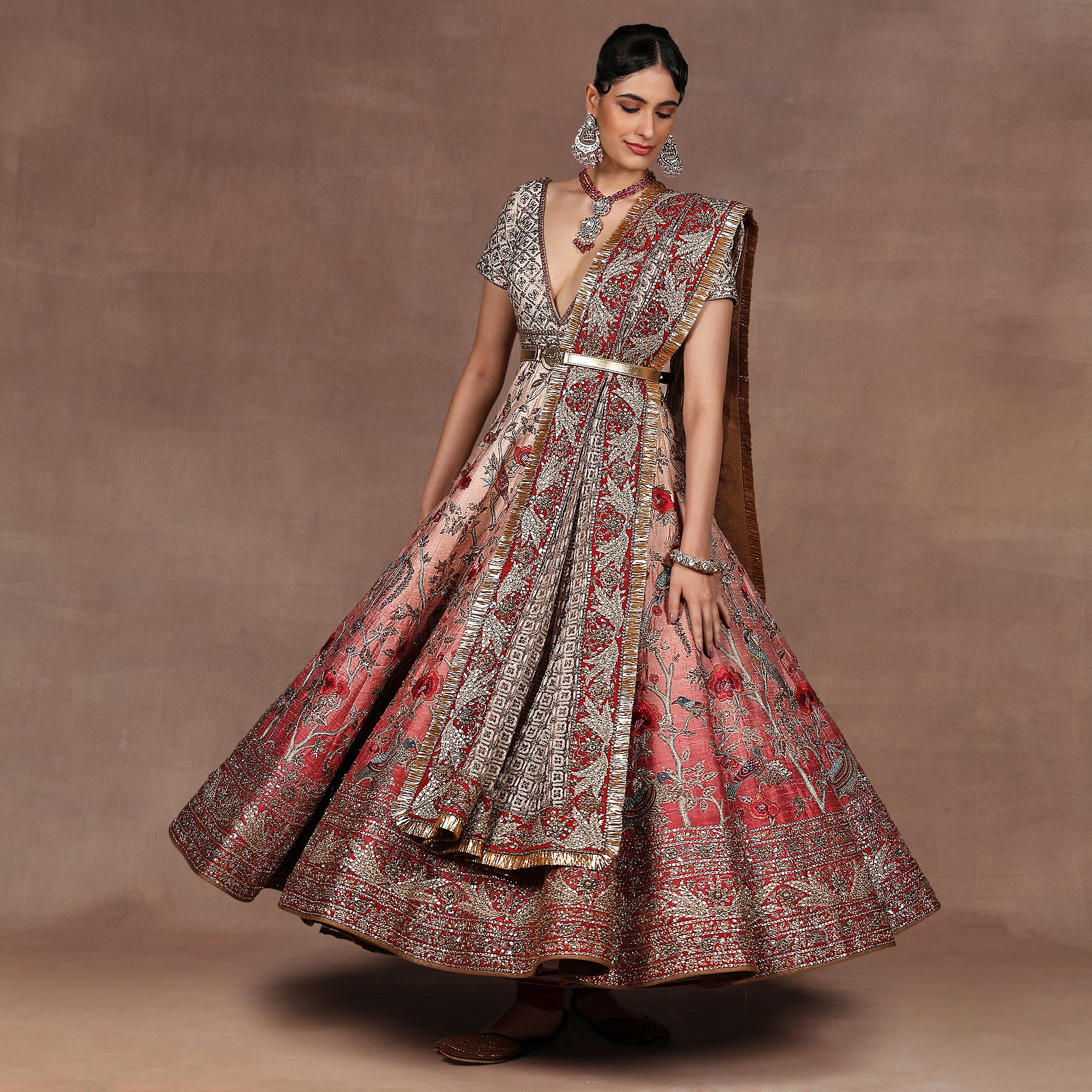 Almond Ivory - Pink Ombre Anarkali Set | EAST