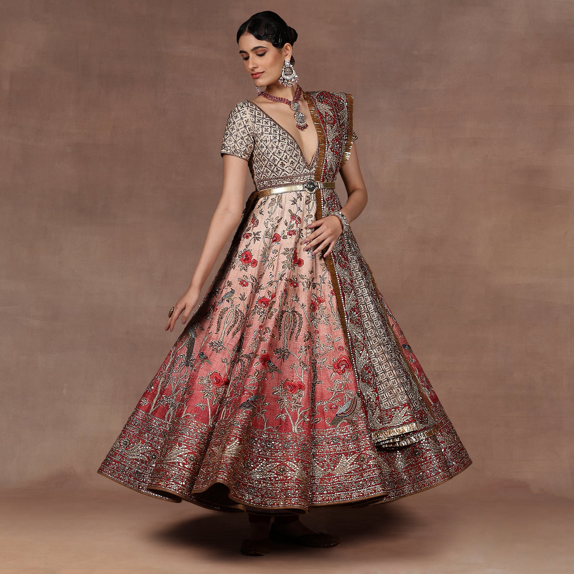 Almond Ivory - Pink Ombre Anarkali Set | EAST