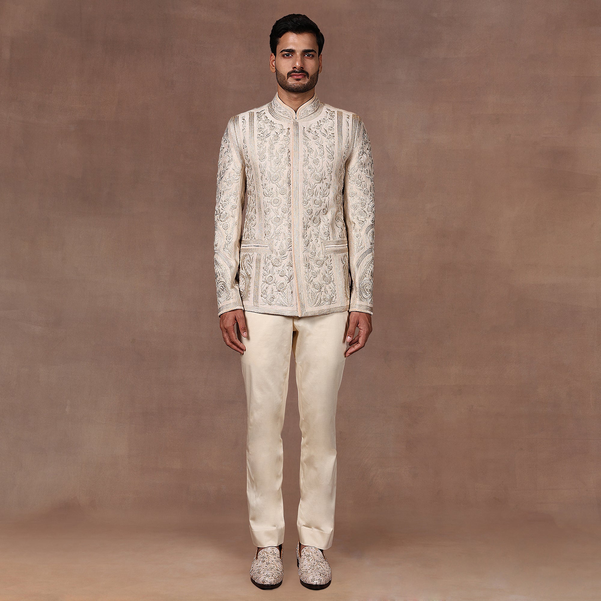 Almond Ivory Tonal Bandhgala Set | EAST