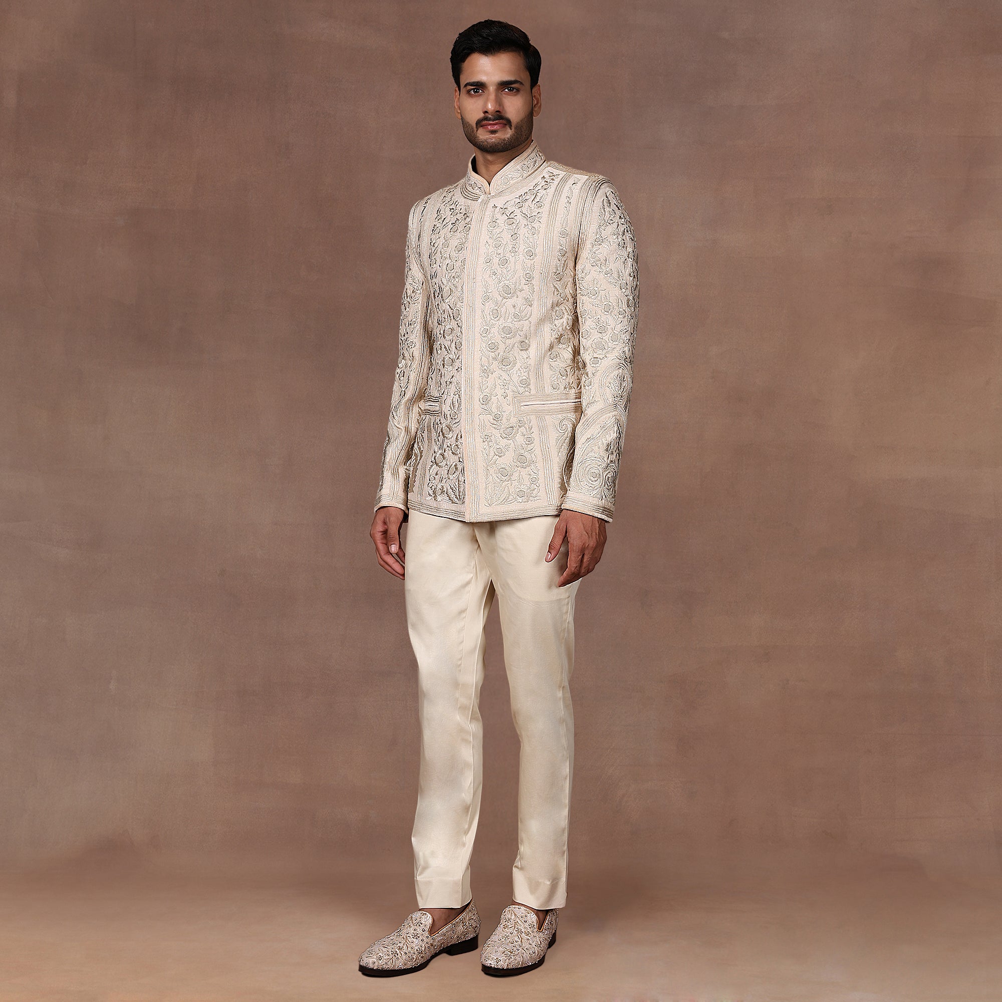 Almond Ivory Tonal Bandhgala Set | EAST