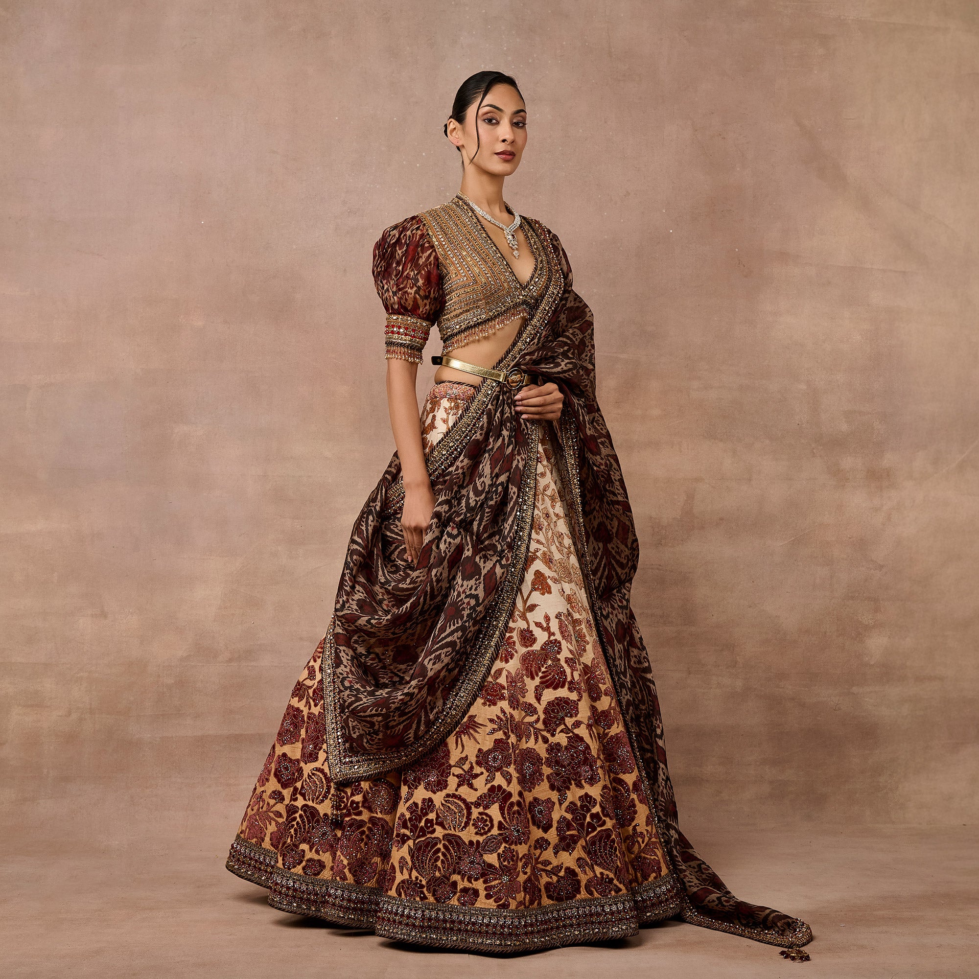 Amond Ivory-Brown Ombre Lehenga Set | EAST
