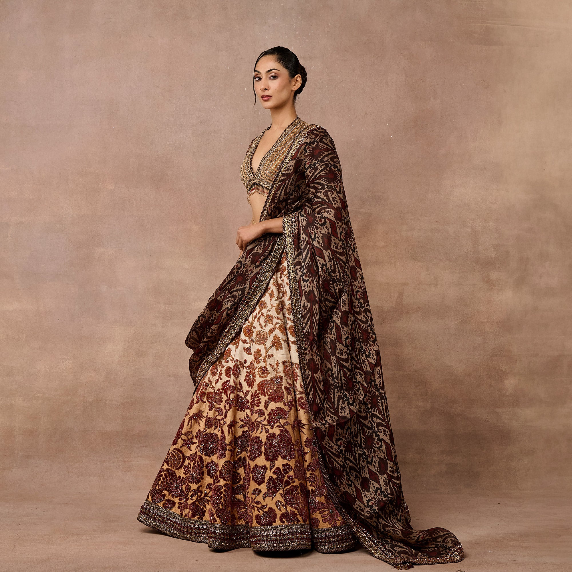 Amond Ivory-Brown Ombre Lehenga Set | EAST