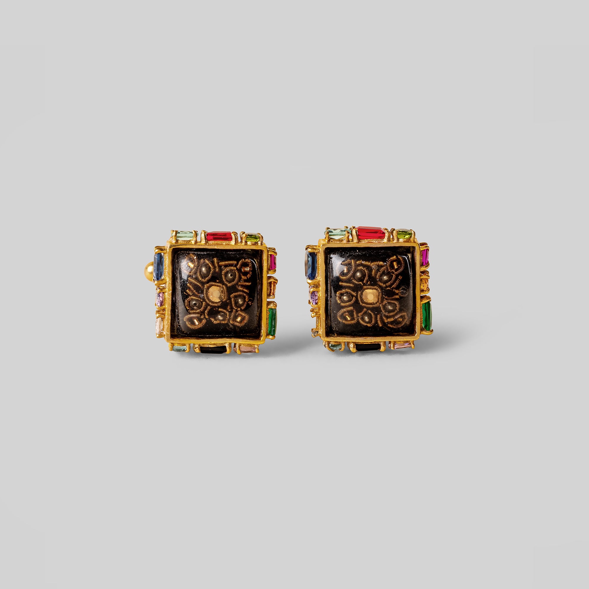 Antique Gold Kora Embroidery Matte Cufflinks