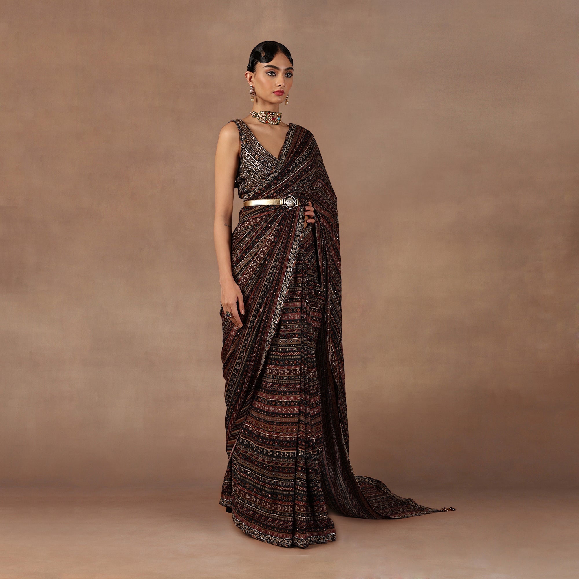 Black - Multihued Saree Set | EAST