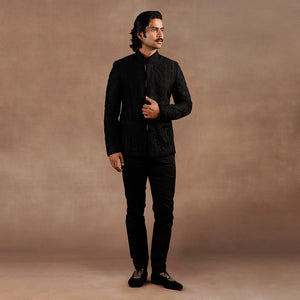 Bandhgala Silk Brocade Ice Blue