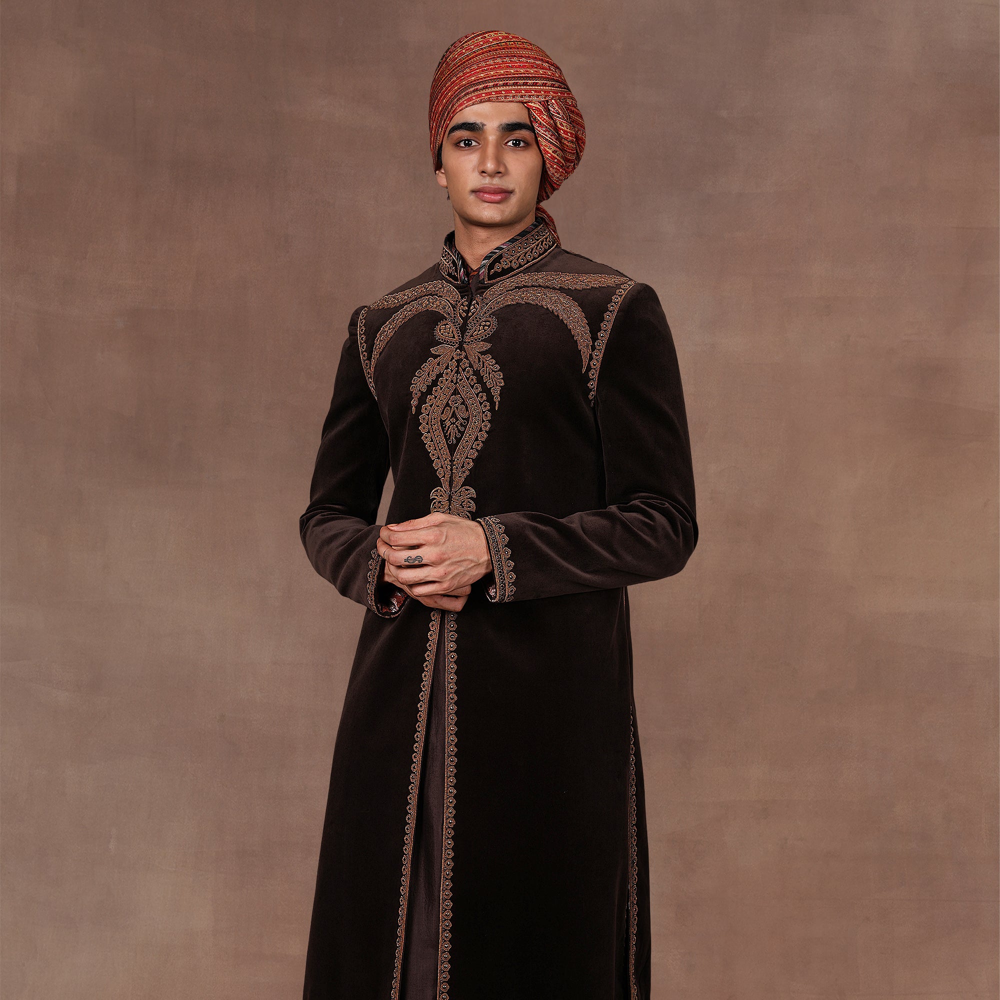 Brown Velvet Sherwani Set | EAST
