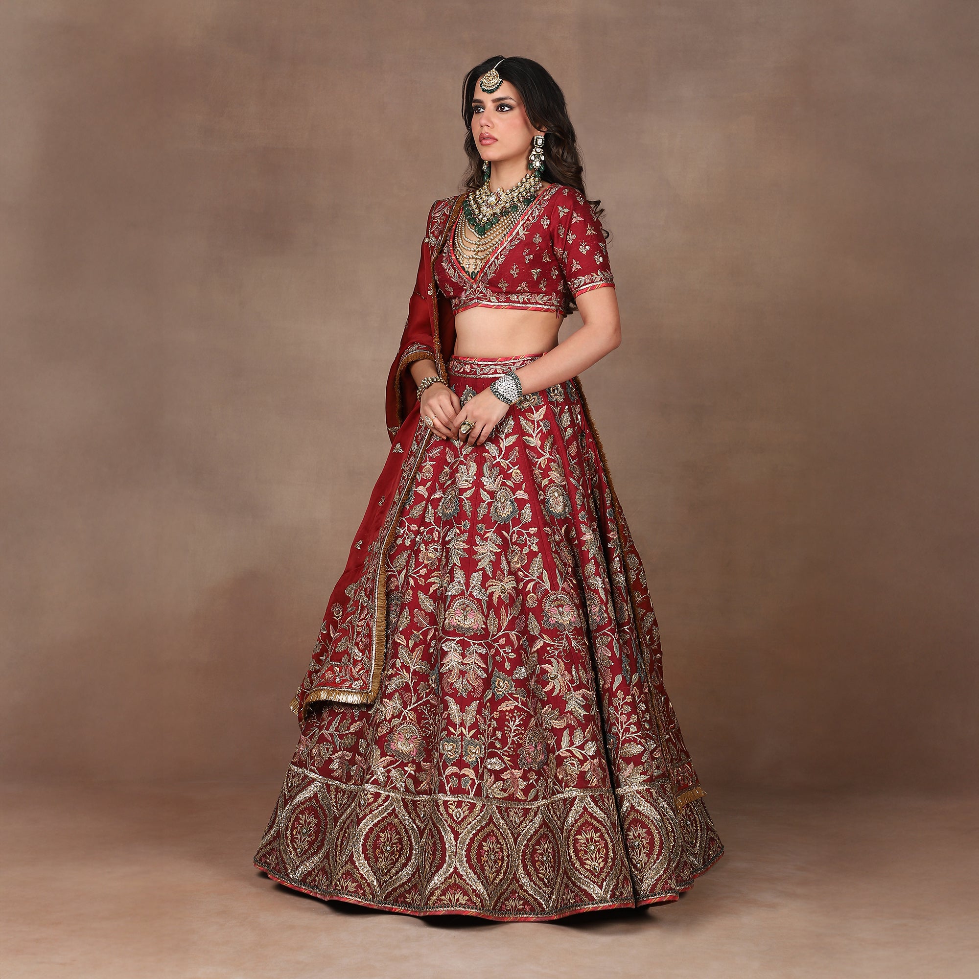 Burgundy Ombre Lehenga Set | MURAQQA