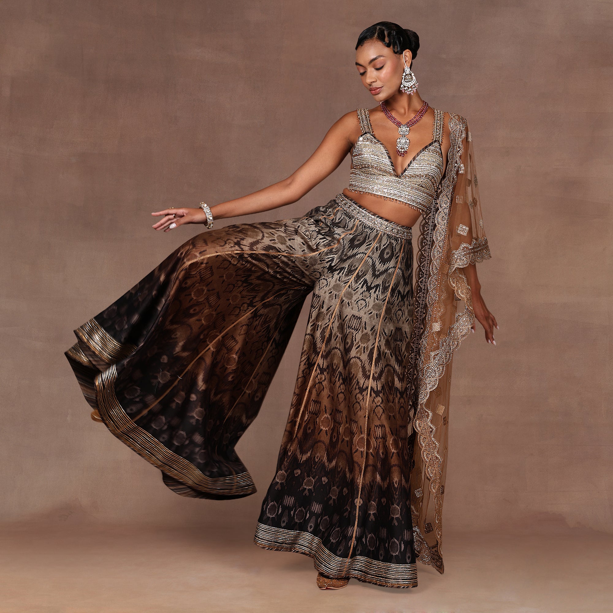 Chocolate Brown Ombre Sharara Set | EAST