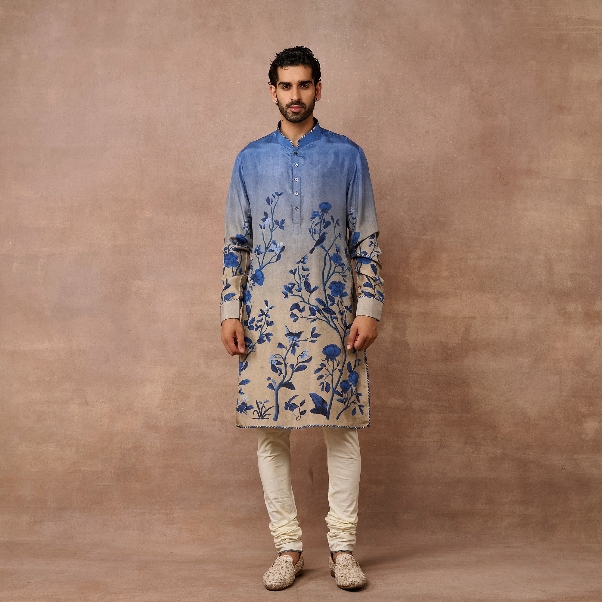 Cobalt Blue - Grey Ombre Kurta Set | EAST