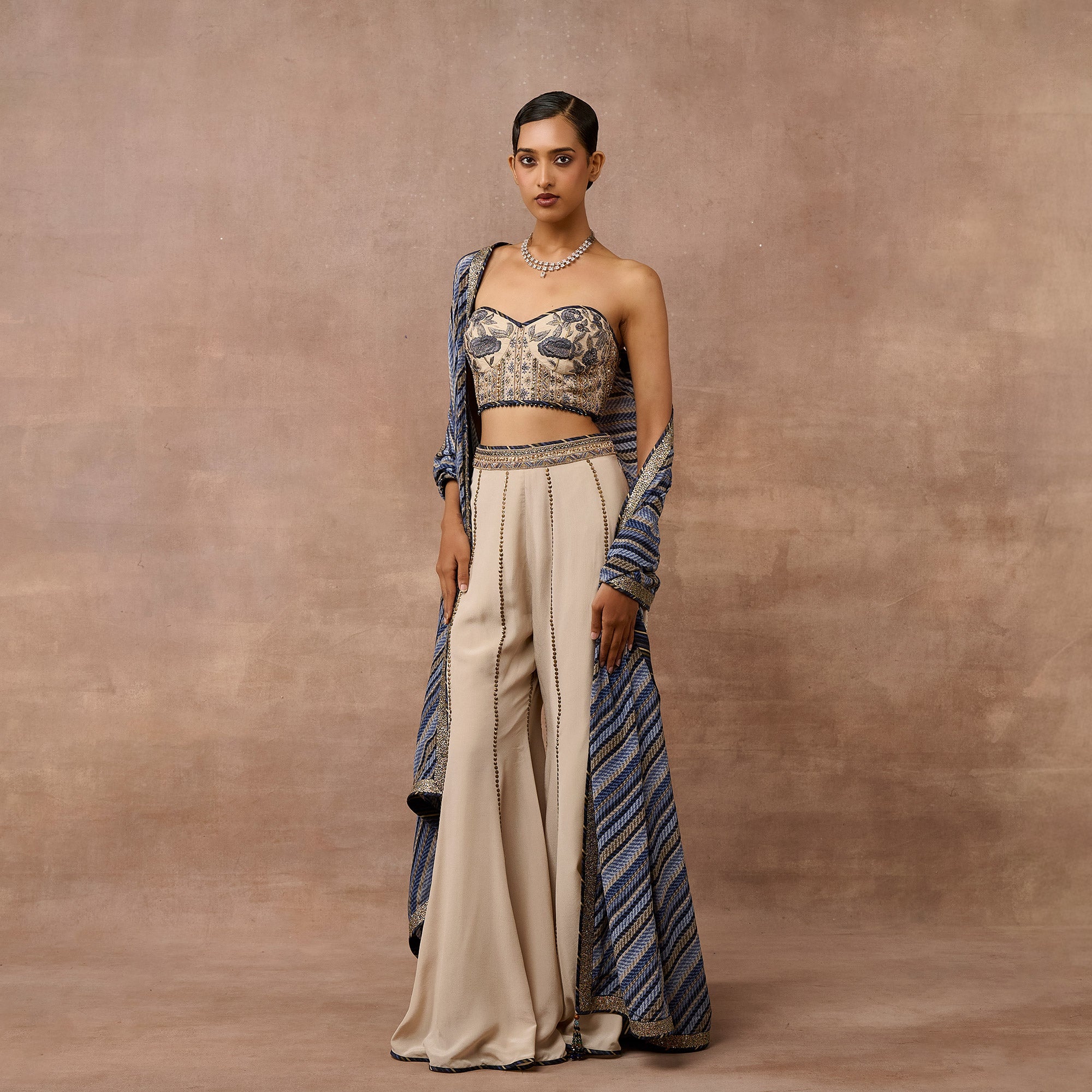 Cobalt Blue - Ivory Sharara Set | EAST