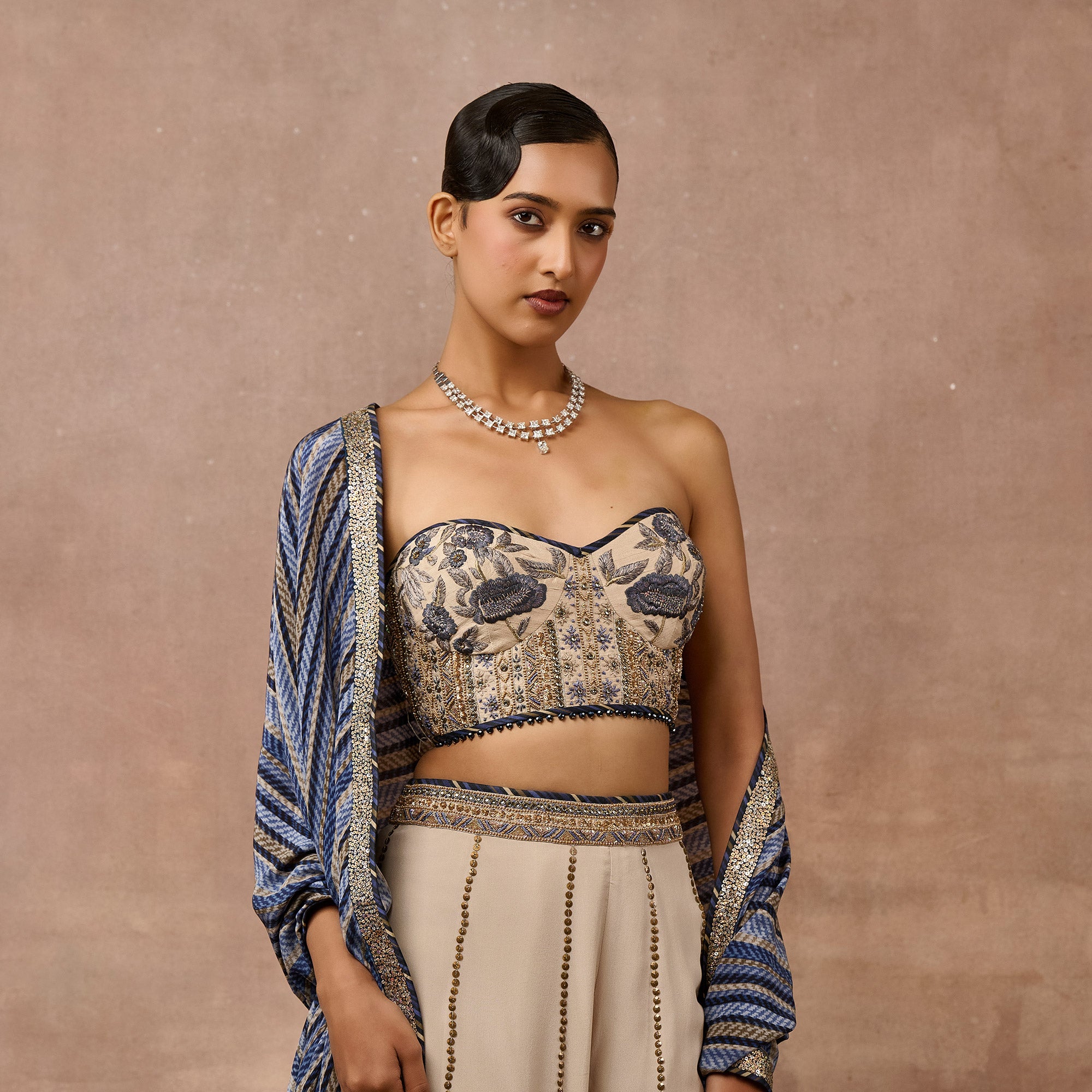 Cobalt Blue - Ivory Sharara Set | EAST