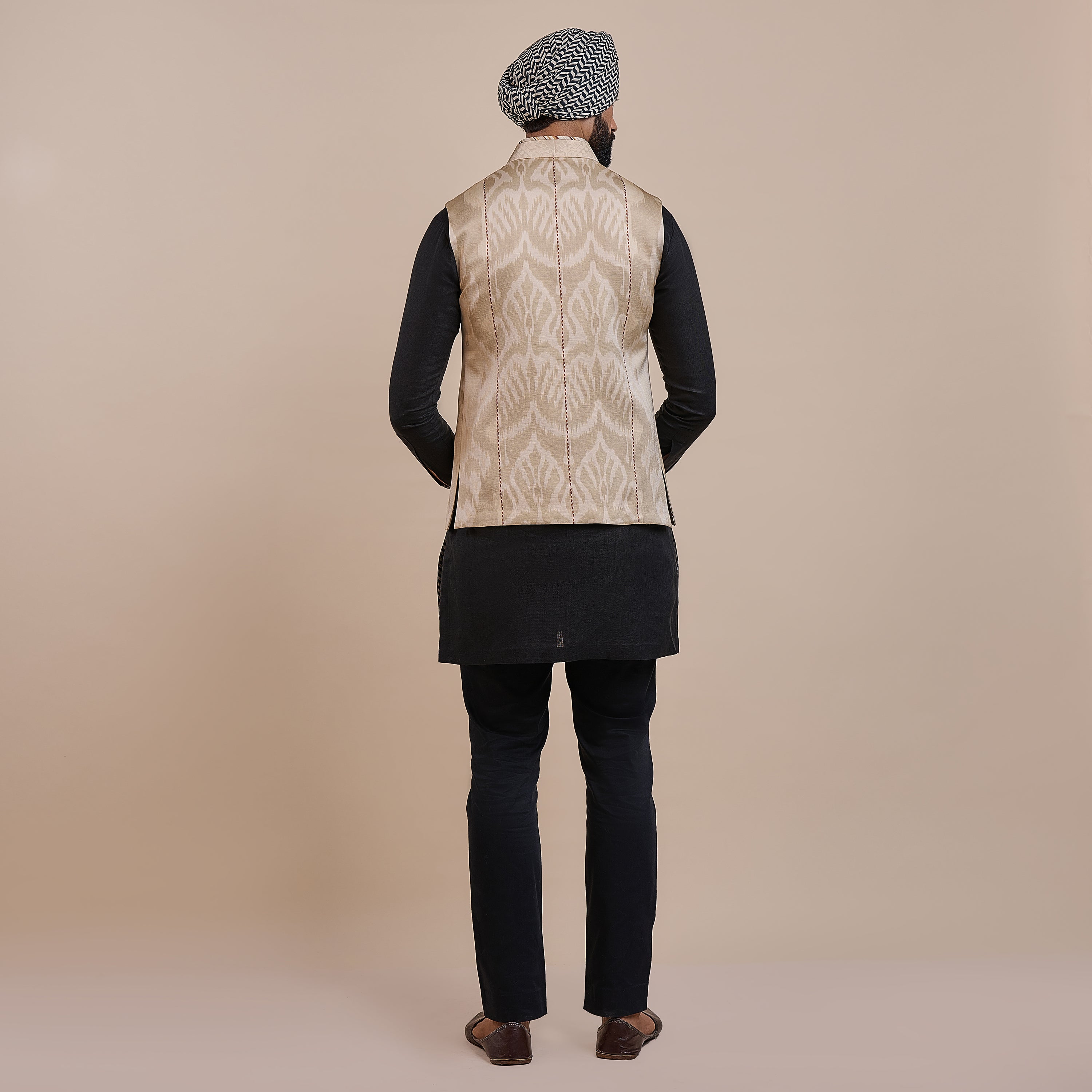 Crème Ivory Ikat Nehru Jacket | ATTH