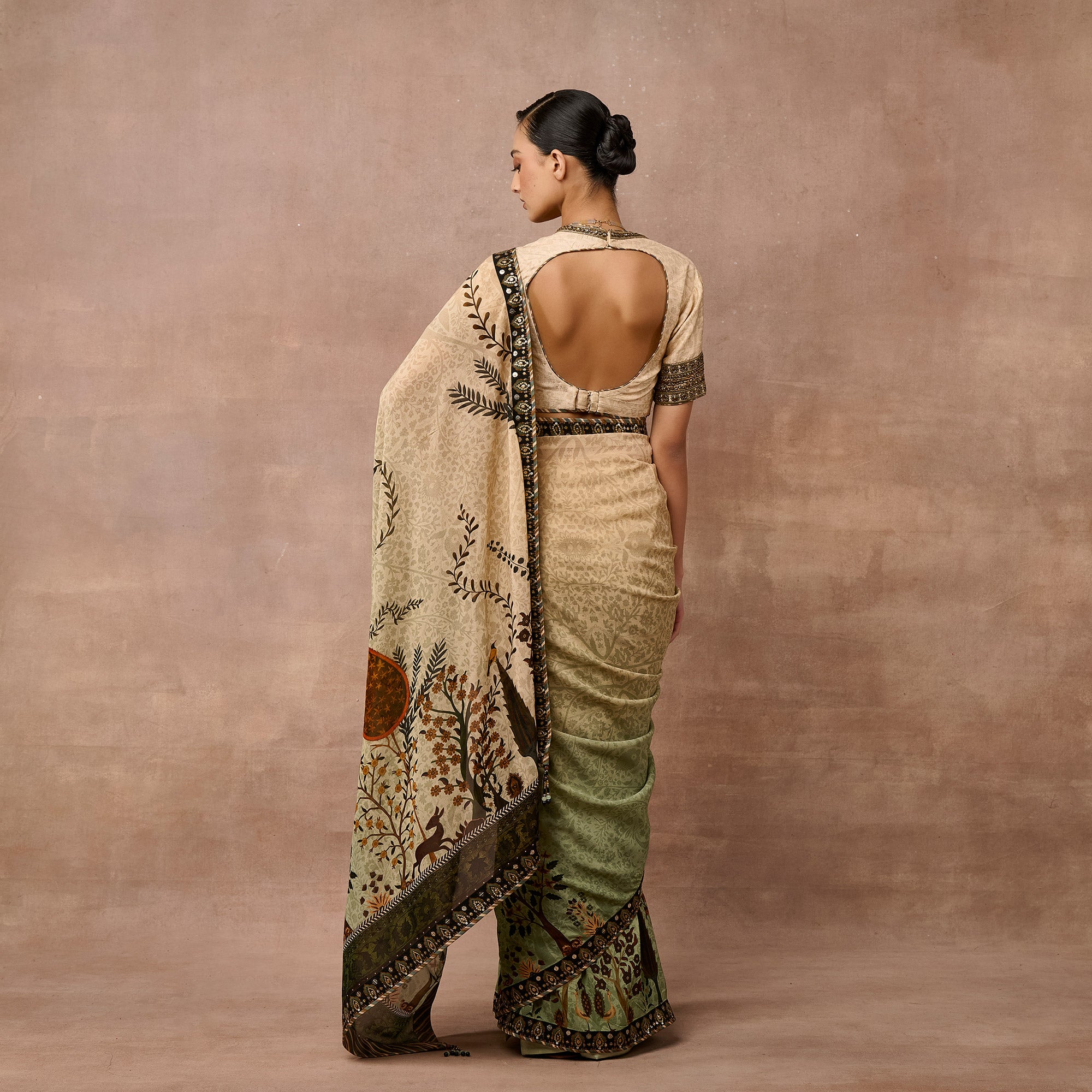 Crème Ivory - Mint Green Ombre  Saree Set | EAST
