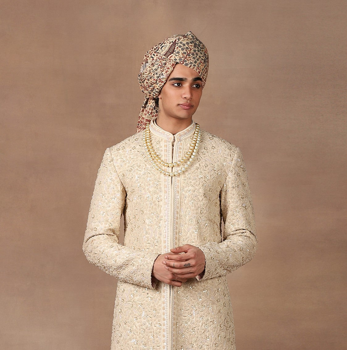 Crème Ivory Printed Safa | MURAQQA