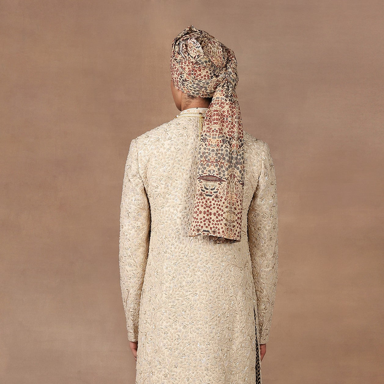 Crème Ivory Printed Safa | MURAQQA