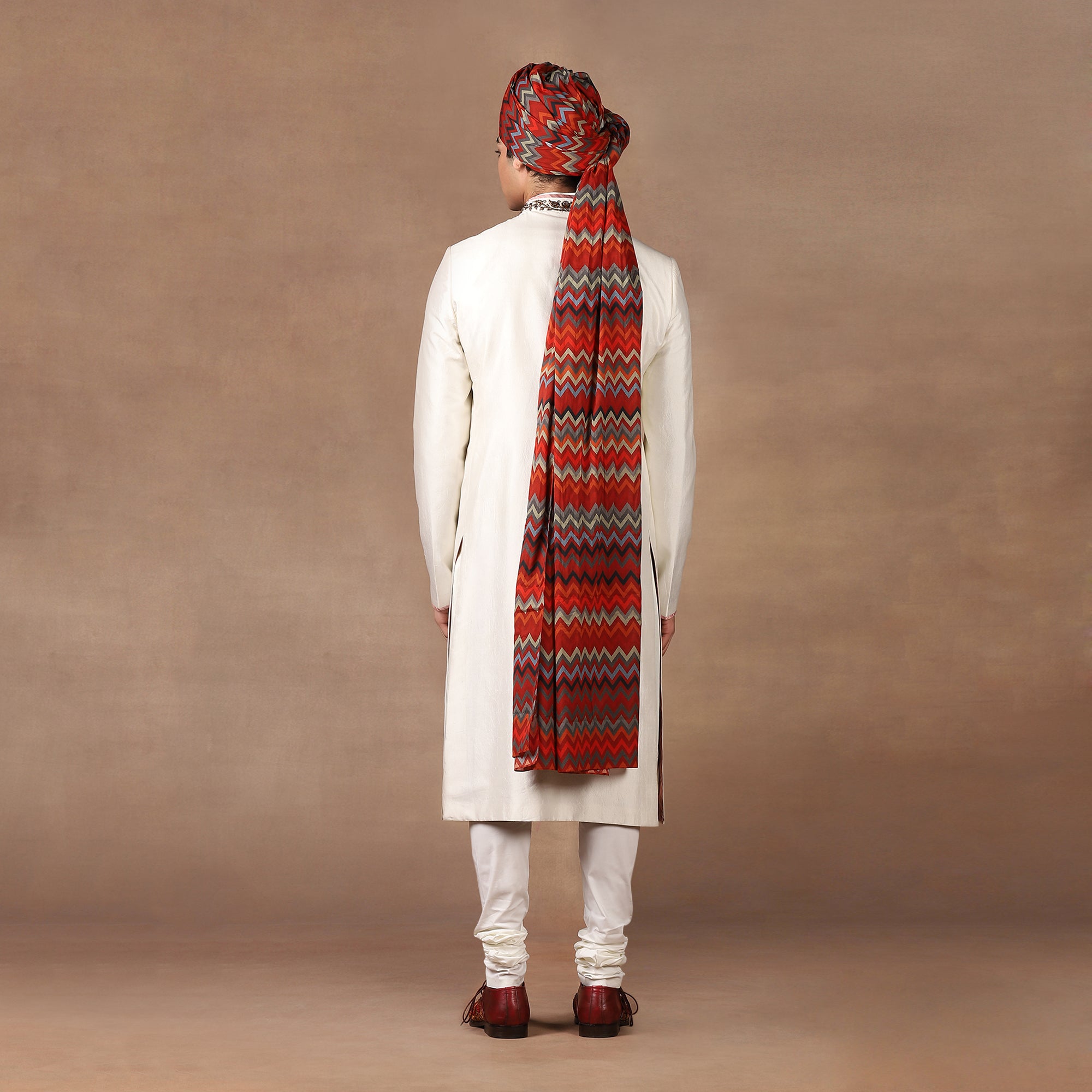 Crimson Red - Multi Hued Printed Safa | MURAQQA