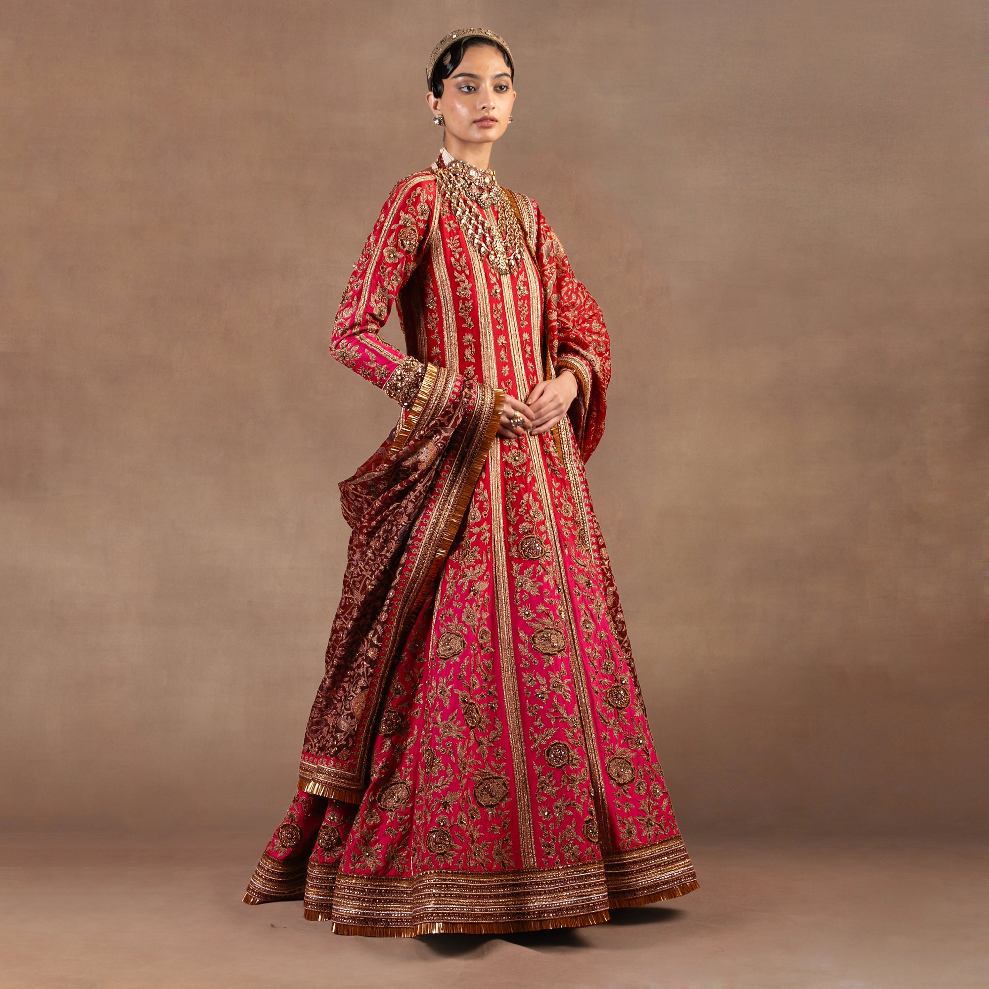 Fuschia Red Ombre Anarkali Set | EAST