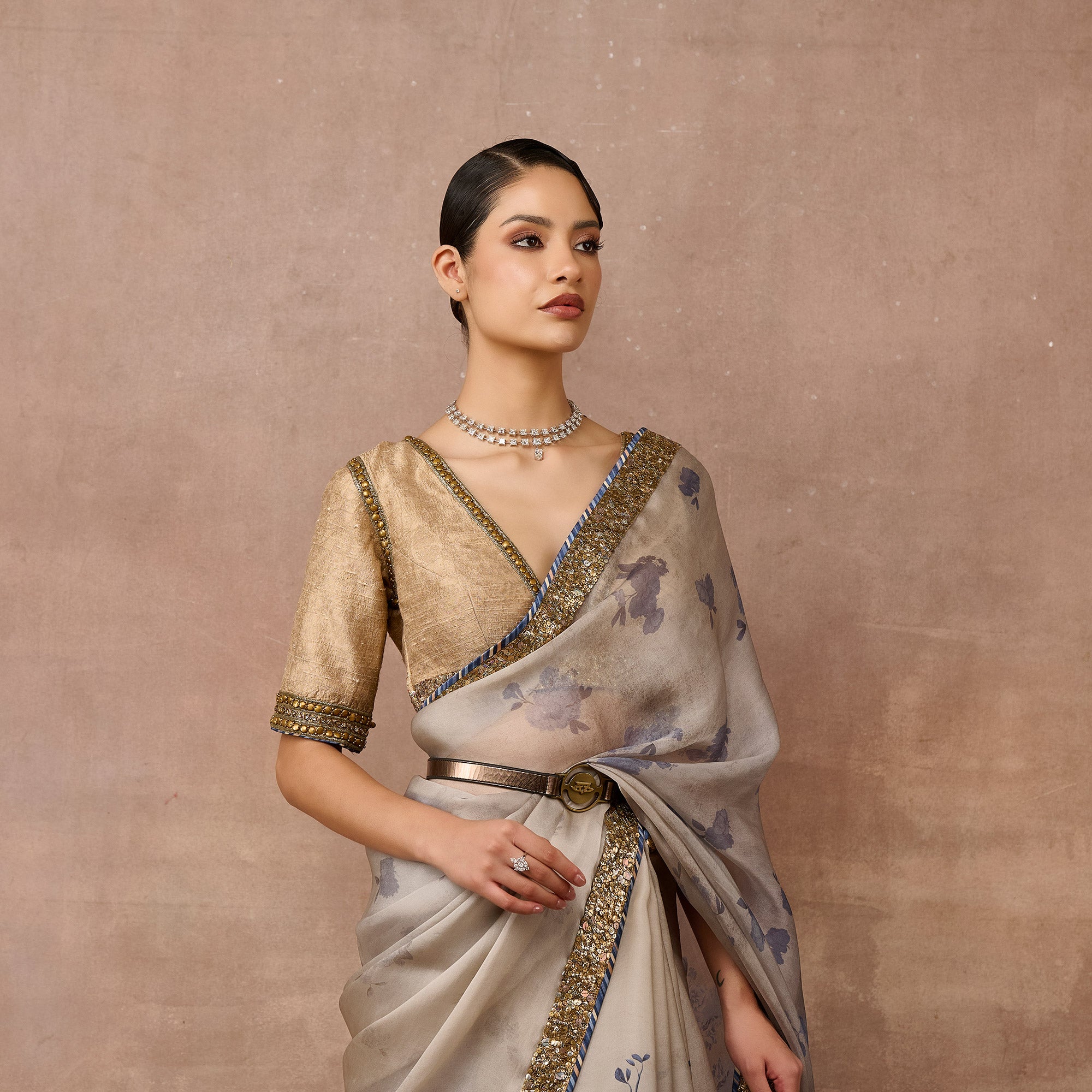 Ivory - Blue Ombre Saree Set | EAST