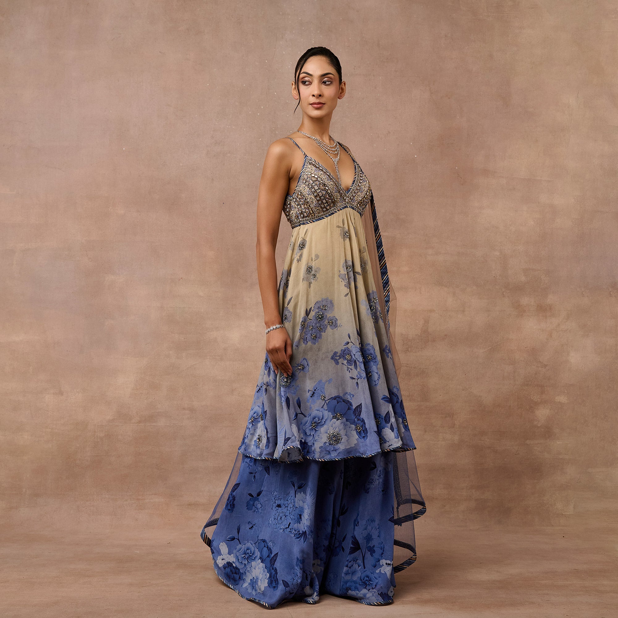 Ivory - Blue Ombre Sharara Set | EAST