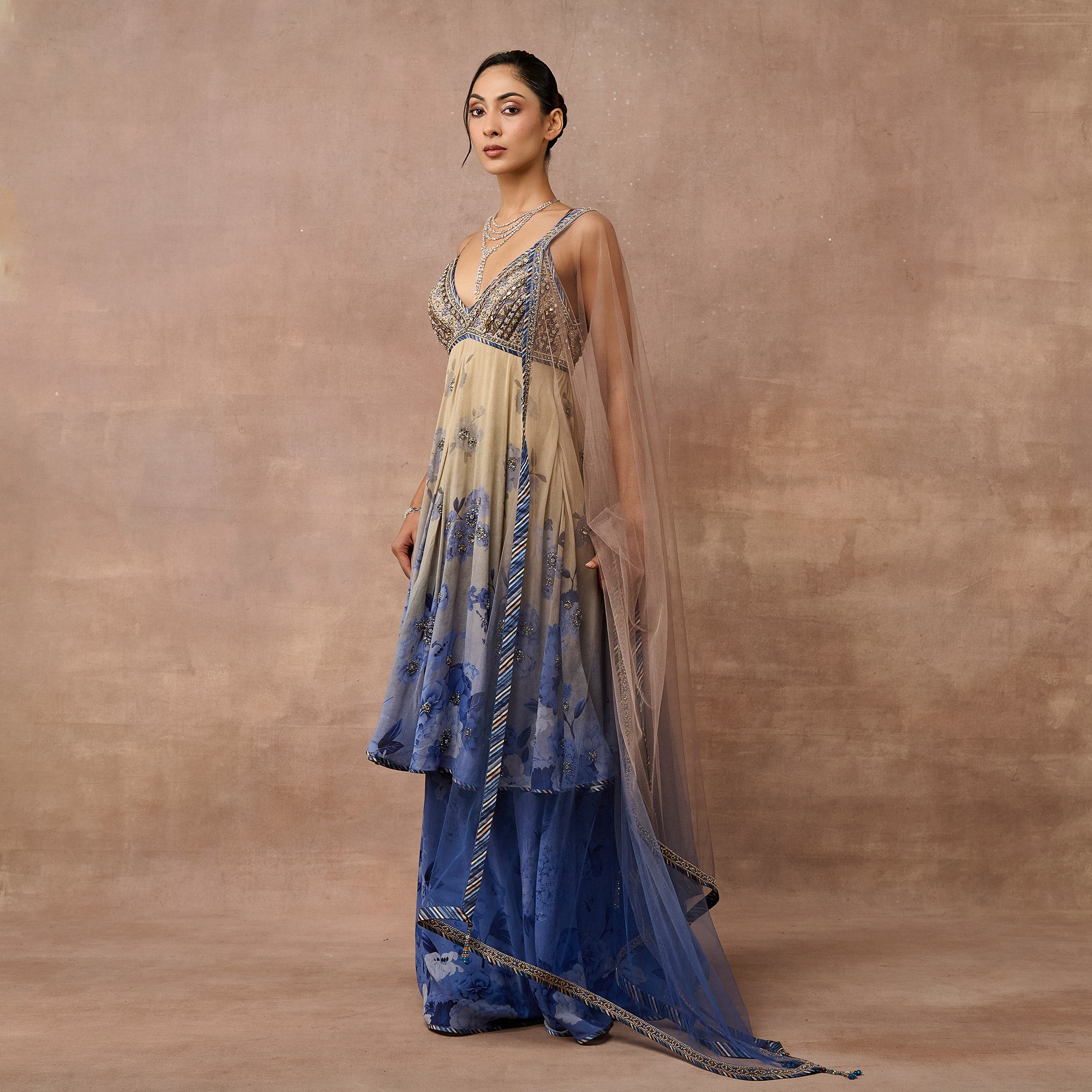Ivory - Blue Ombre Sharara Set | EAST