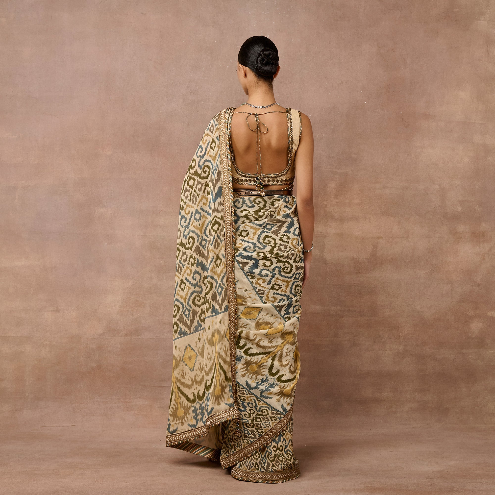 Ivory Ikat Saree Set | EAST
