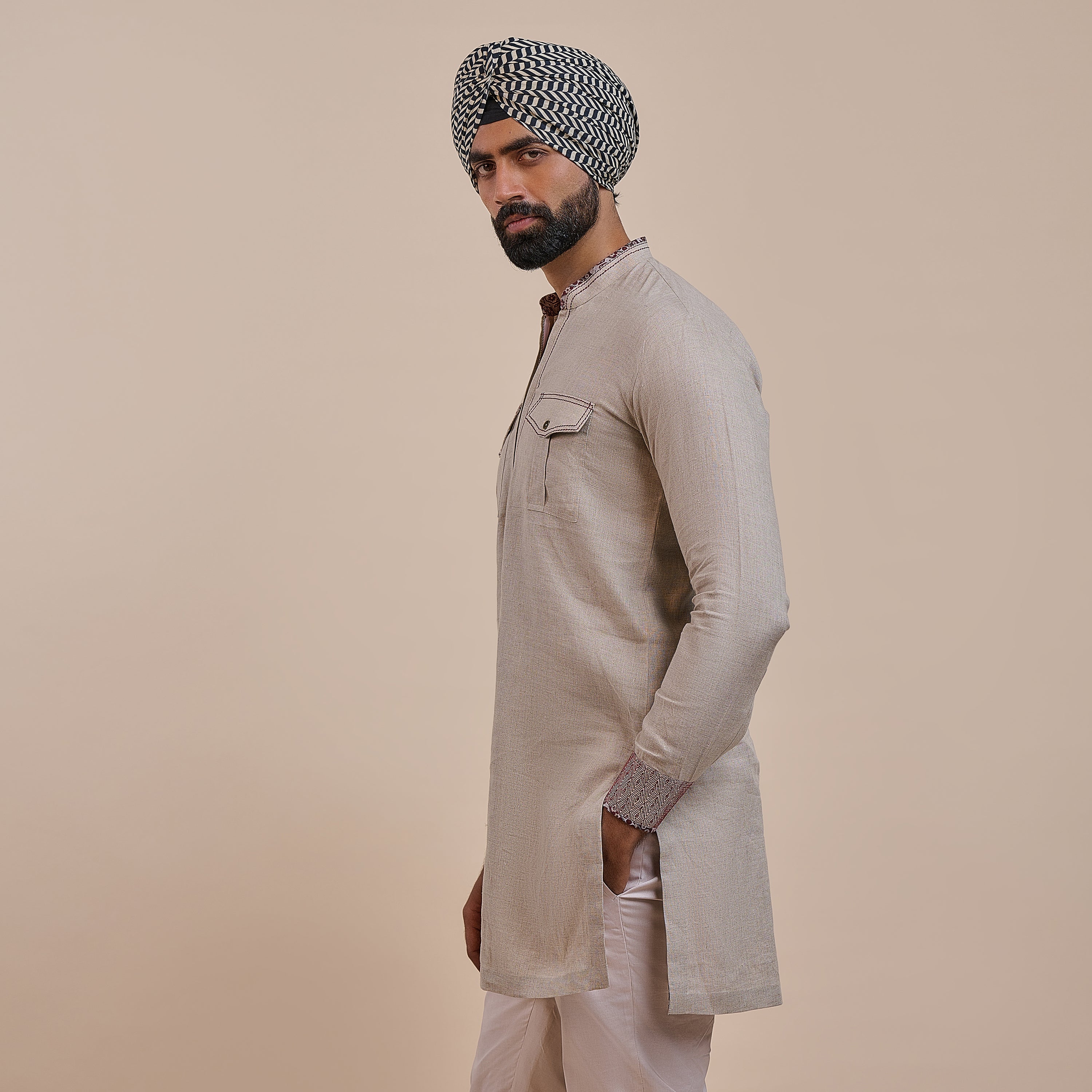 Ivory - Peach Solid Kurta | ATTH