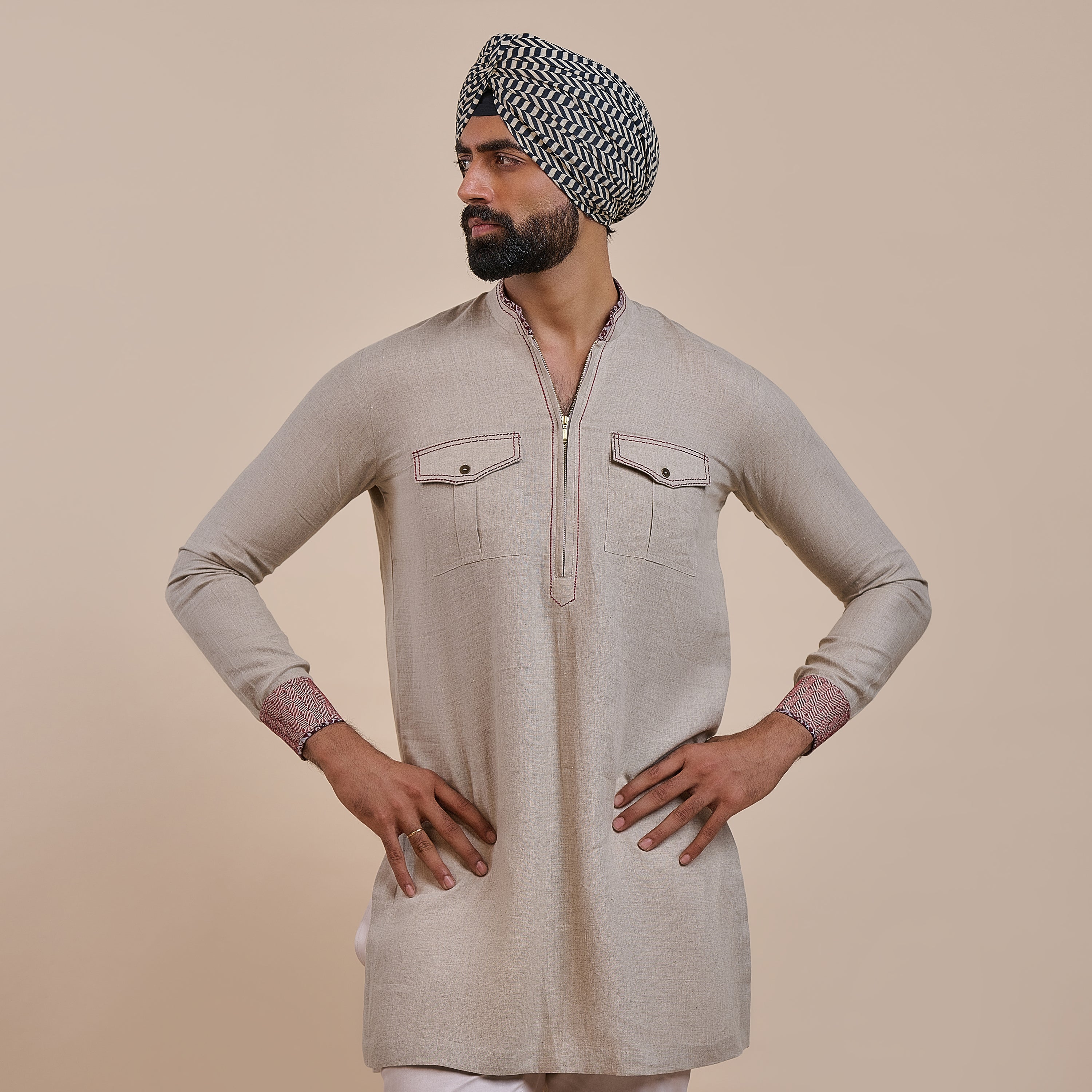 Ivory - Peach Solid Kurta | ATTH