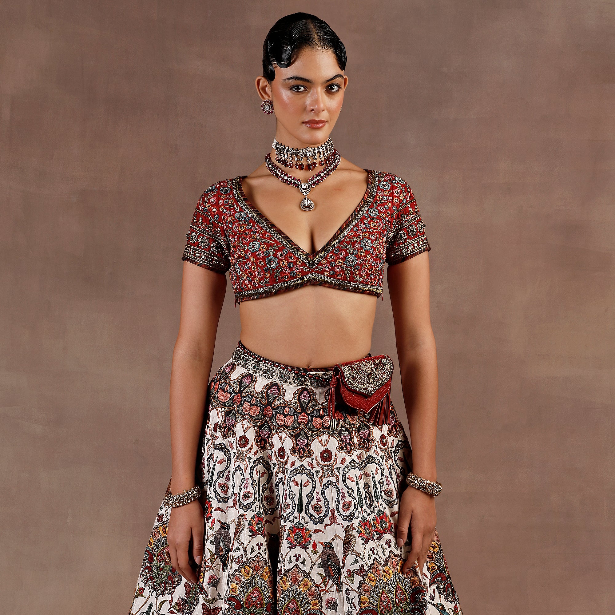 Ivory - Red Lehenga Set | EAST