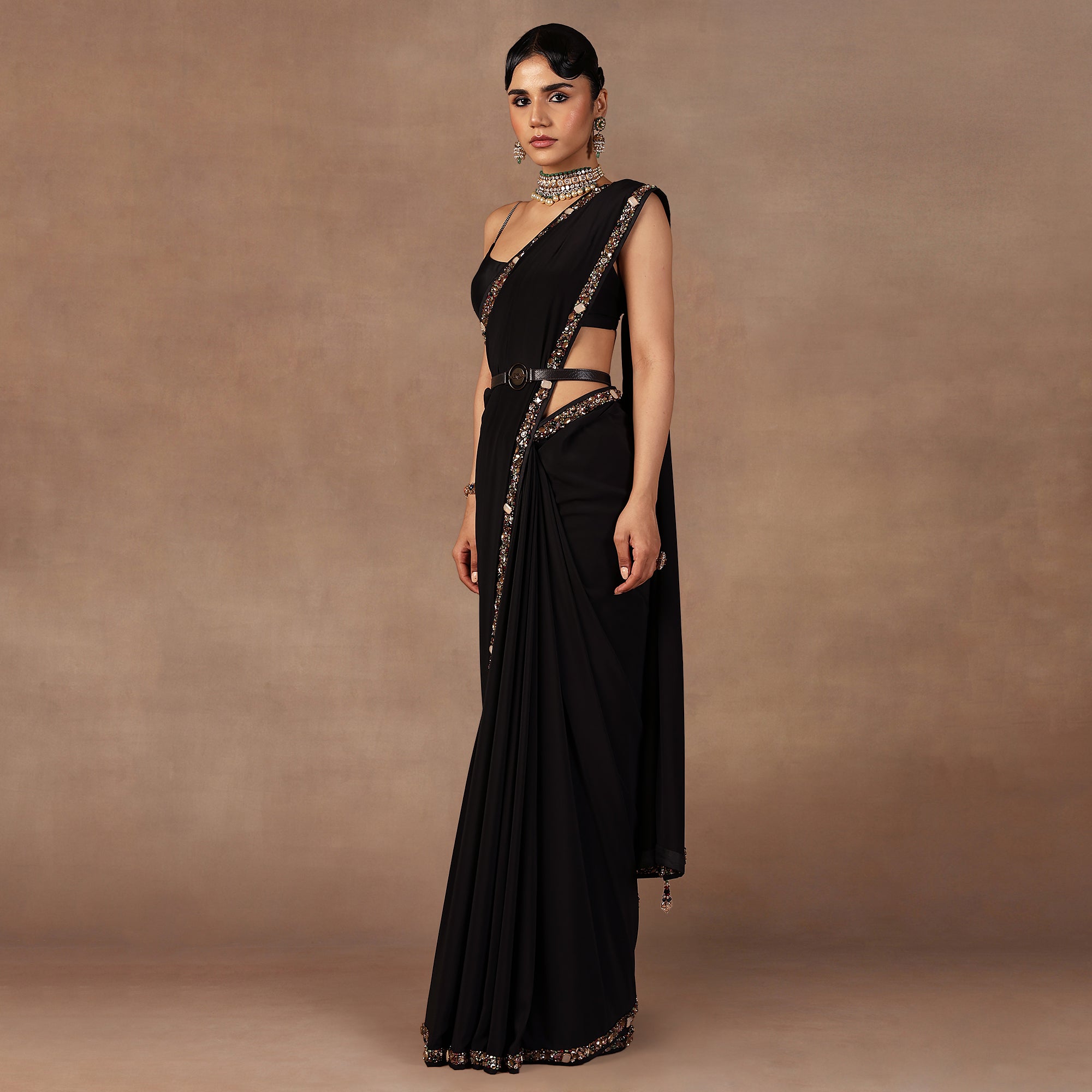 Jewelled Black Saree Set | EAST